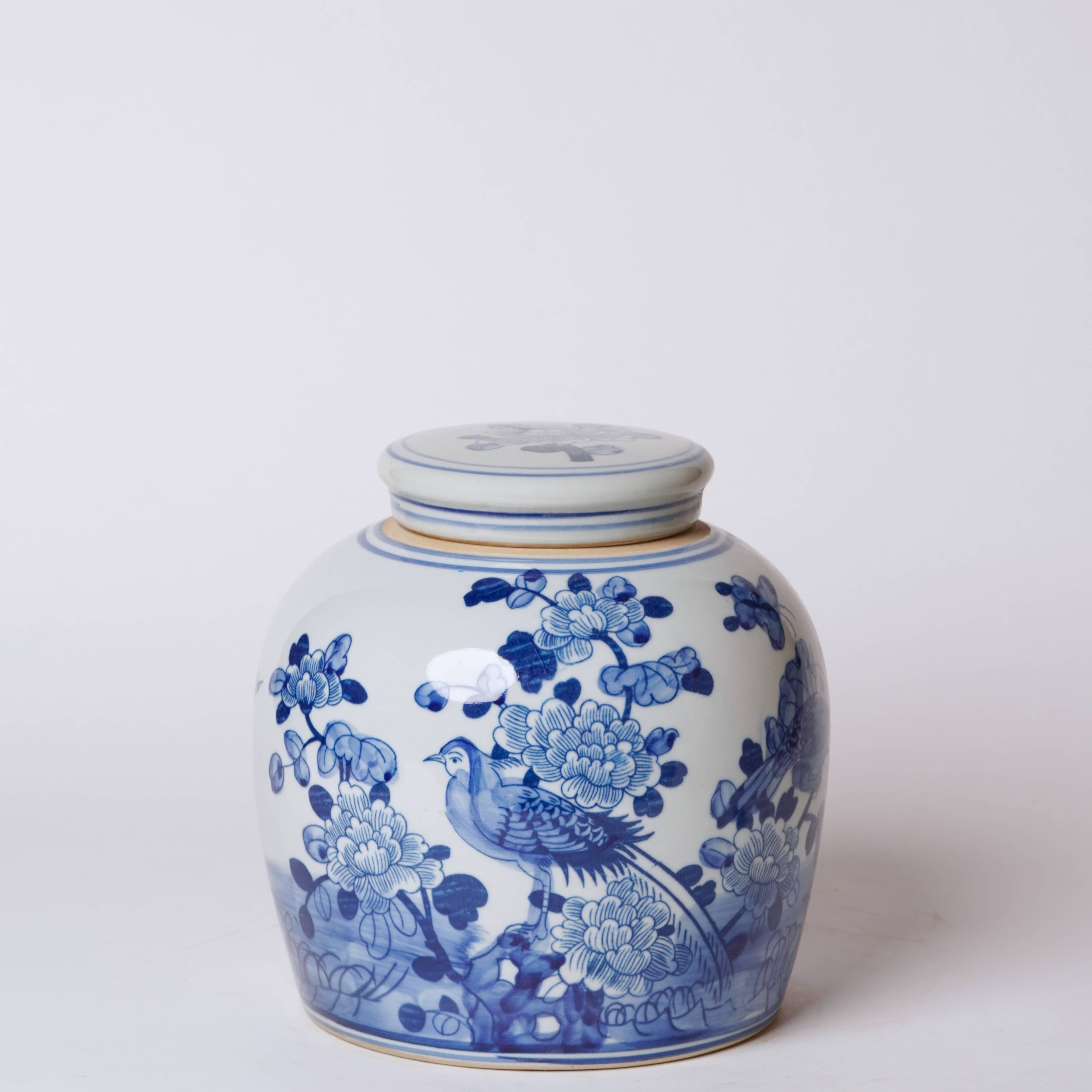 Blue and White Porcelain Bird and Flower Round Jar
