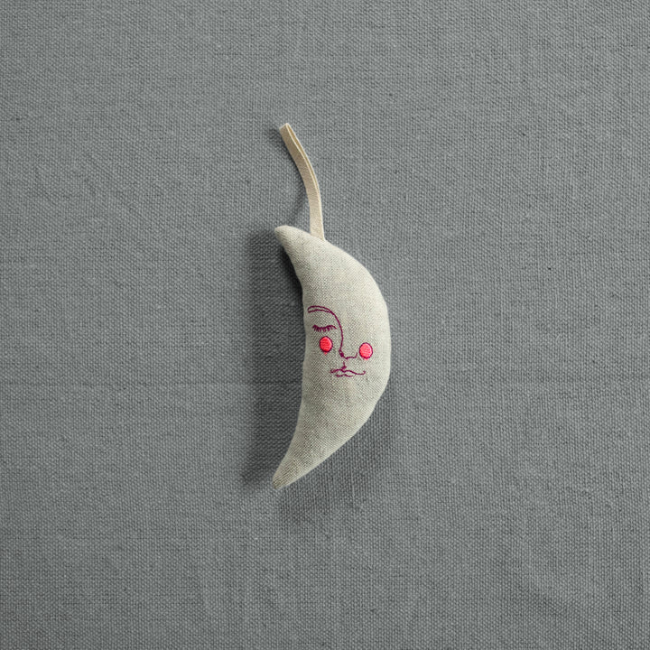 Beige/Neon Pink Moon Man - Lavender & Cotton Ornament, Token