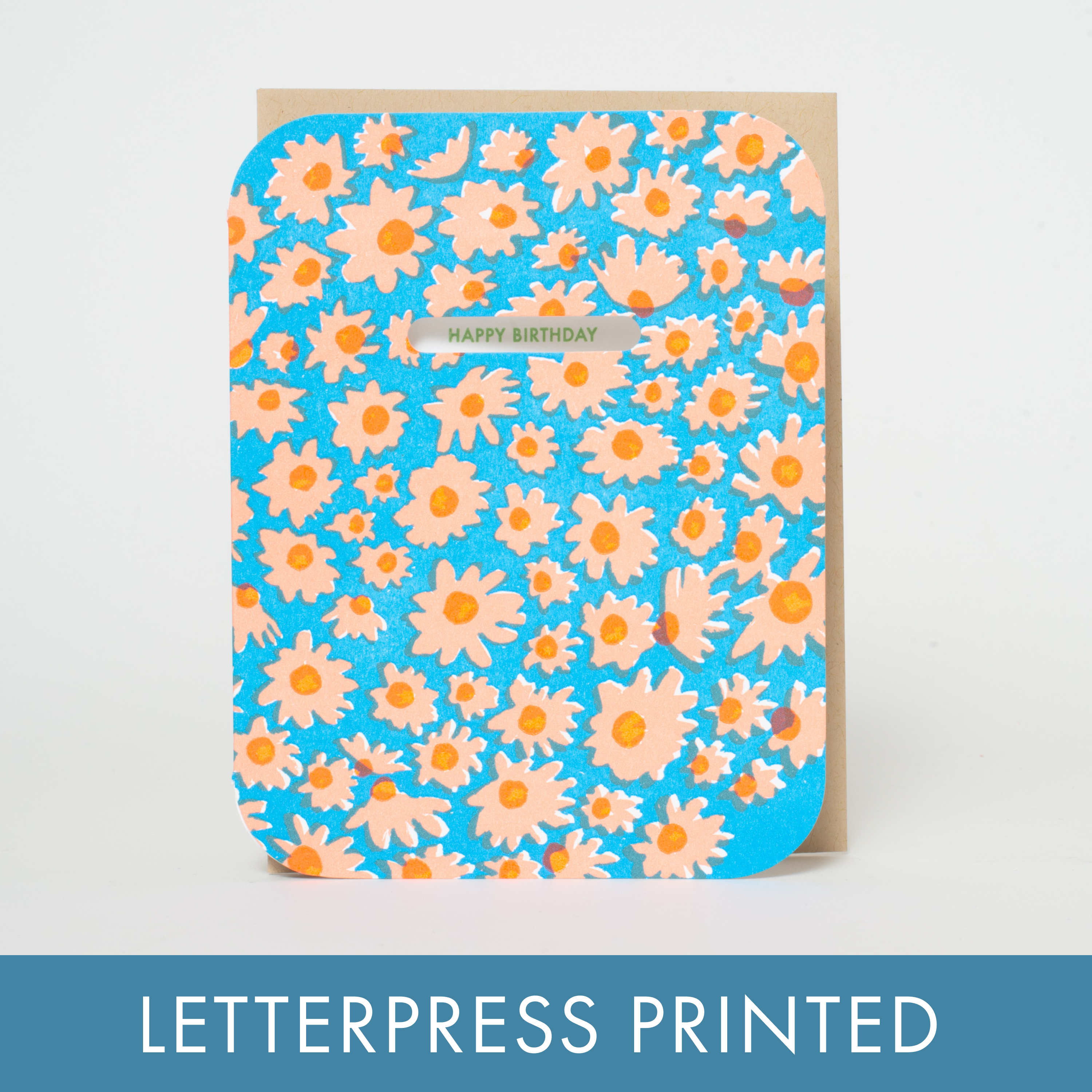Birthday Daisy Patch Die-cut Letterpress Greeting Card by Egg Press: Plastic sleeve