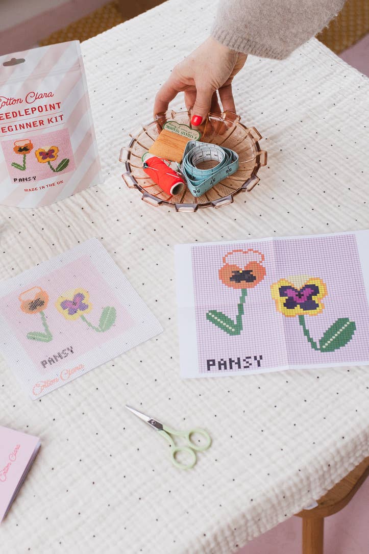 Pansy Needlepoint Kit - Beginner Craft Kit
