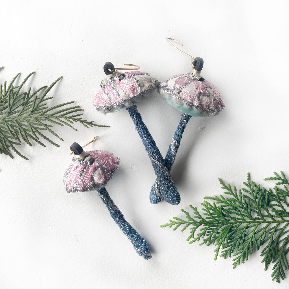 Mushroom Ornament - Pink Embroidery