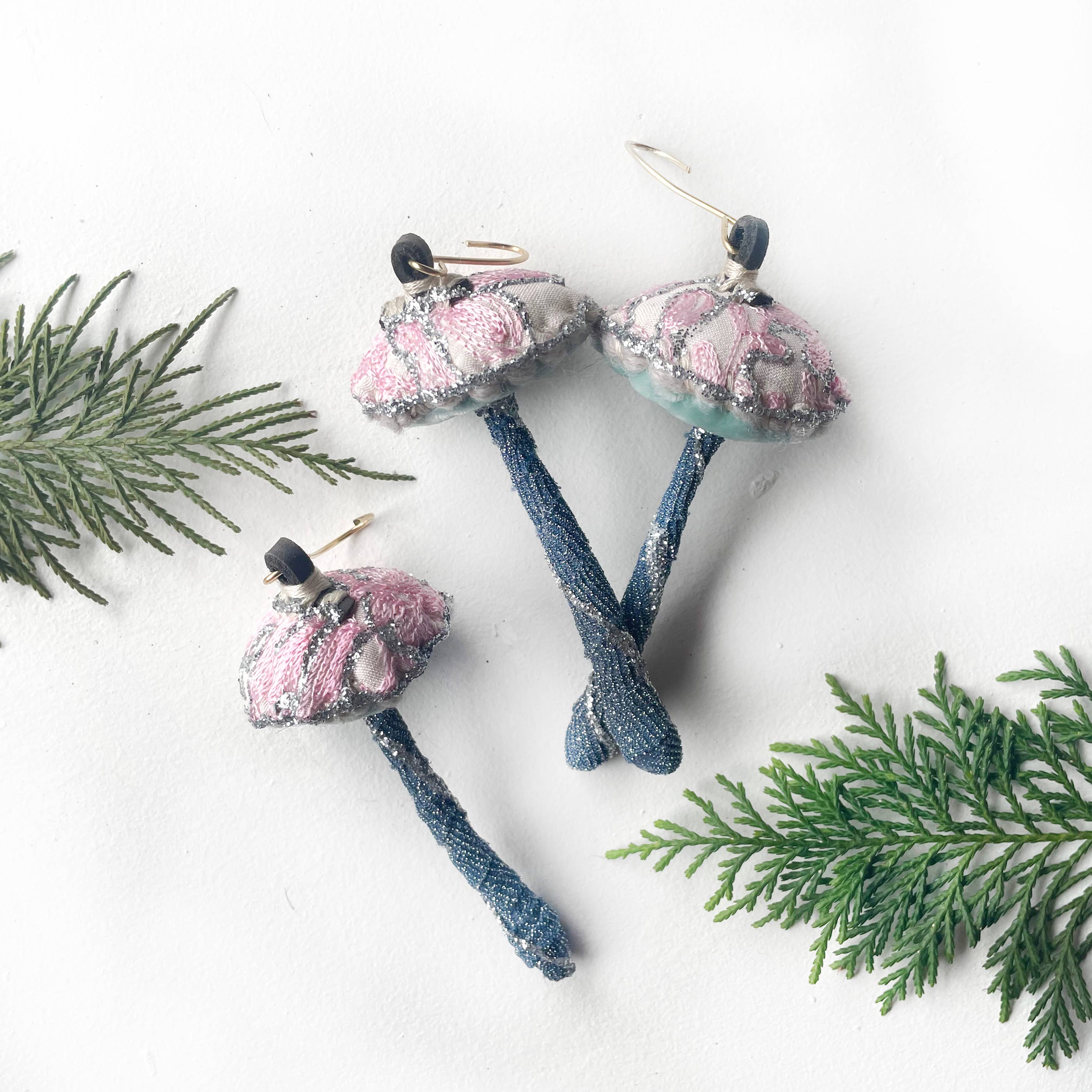 Mushroom Ornament - Pink Embroidery