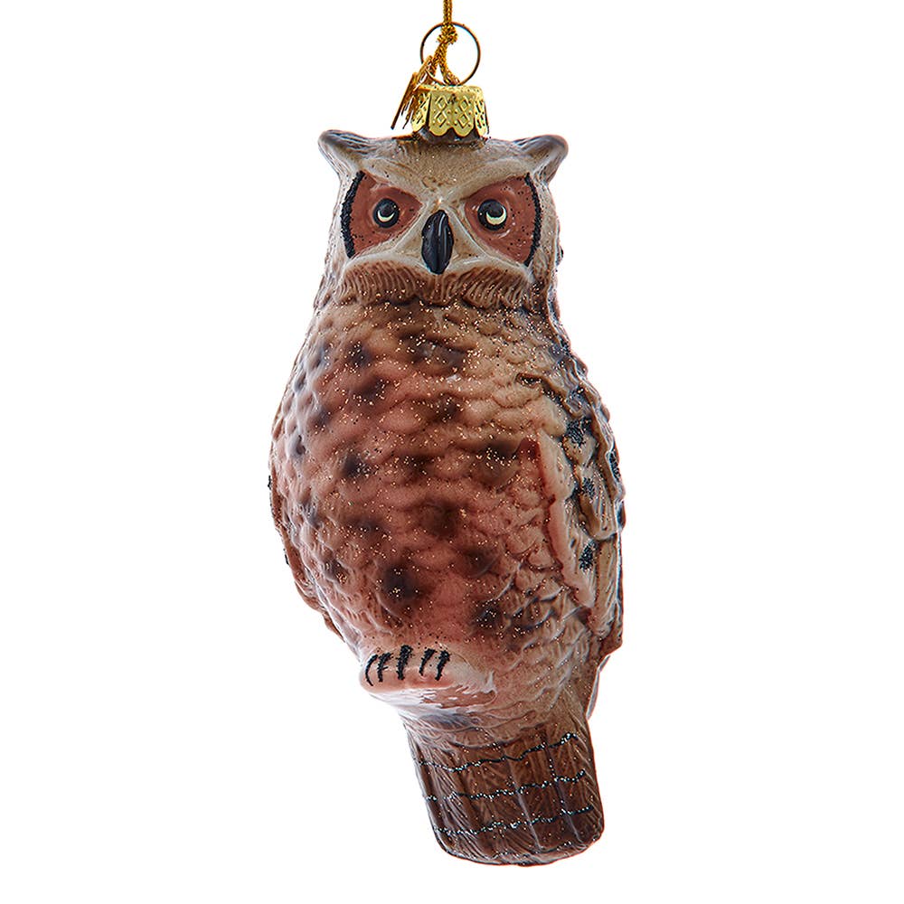 4.5"NOBLE GEMS GLASS BROWN OWL ORNAMENT