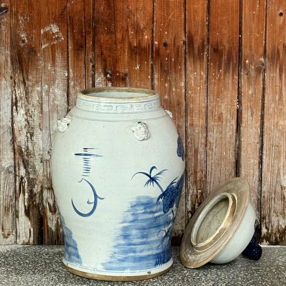 Extra Large Blue & White Three Friends Porcelain Temple Jar