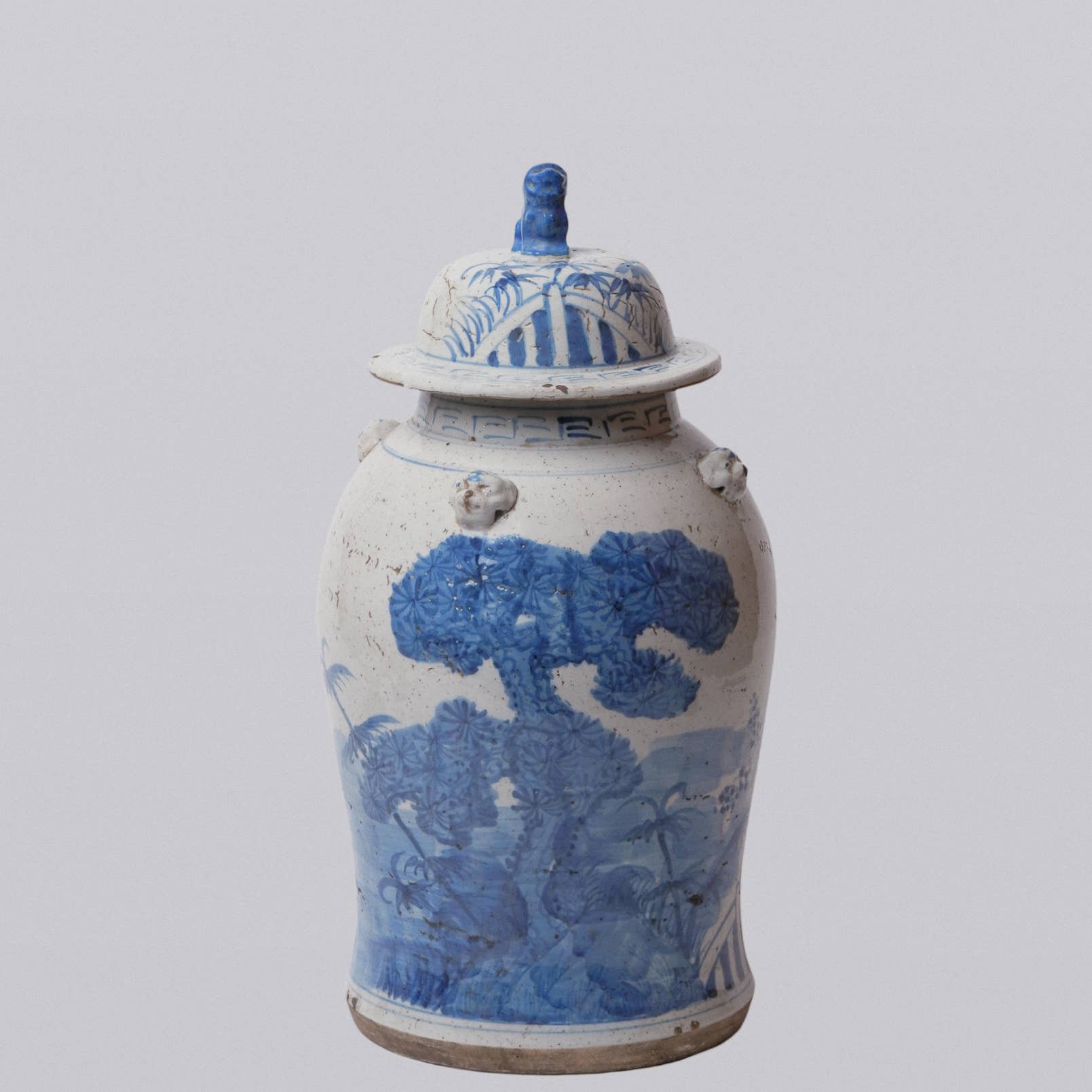 Blue and White Three Friends Porcelain Temple Jar
