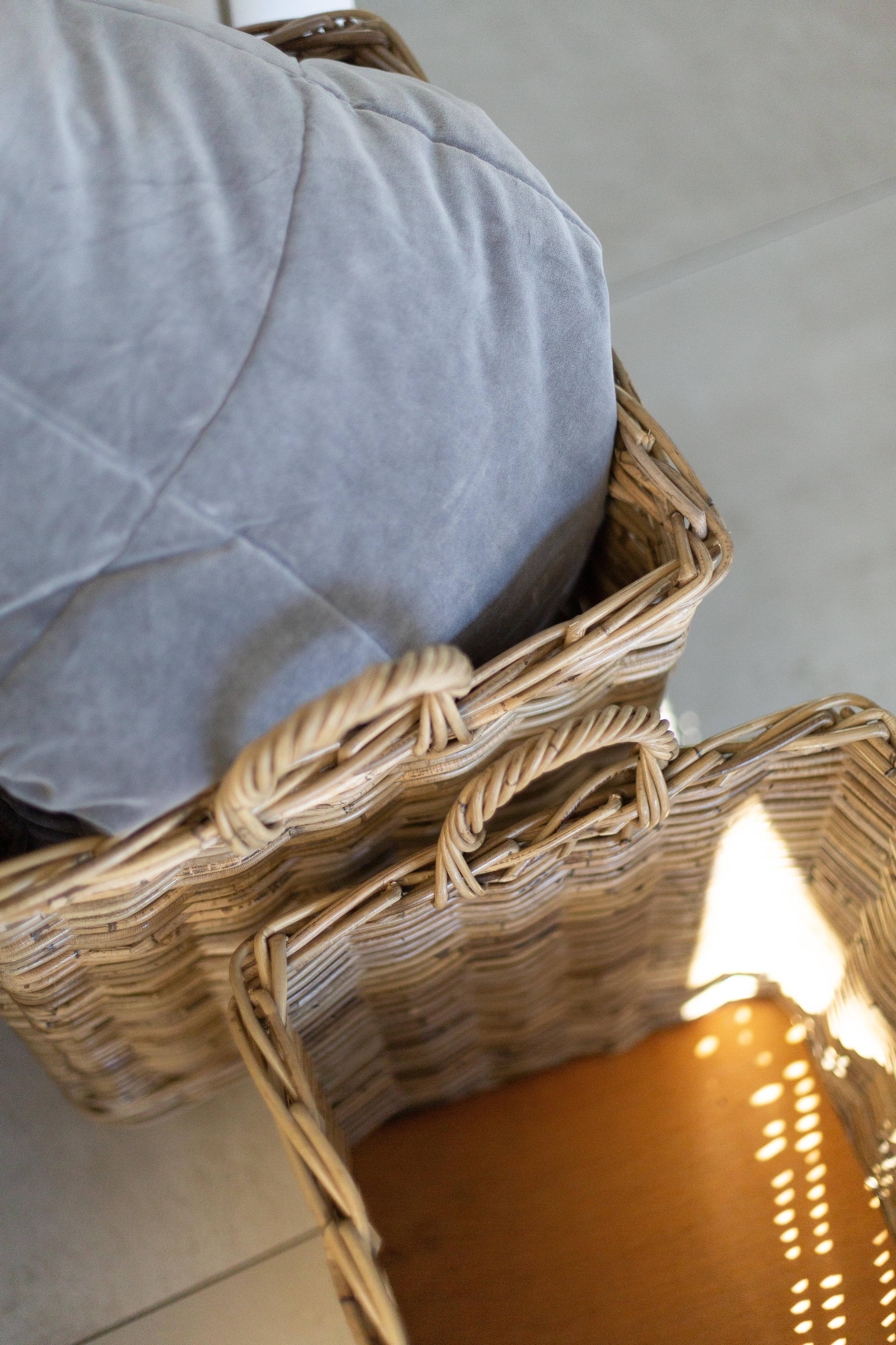 Rattan Square Storage Basket on Wheels: Medium - 19" H