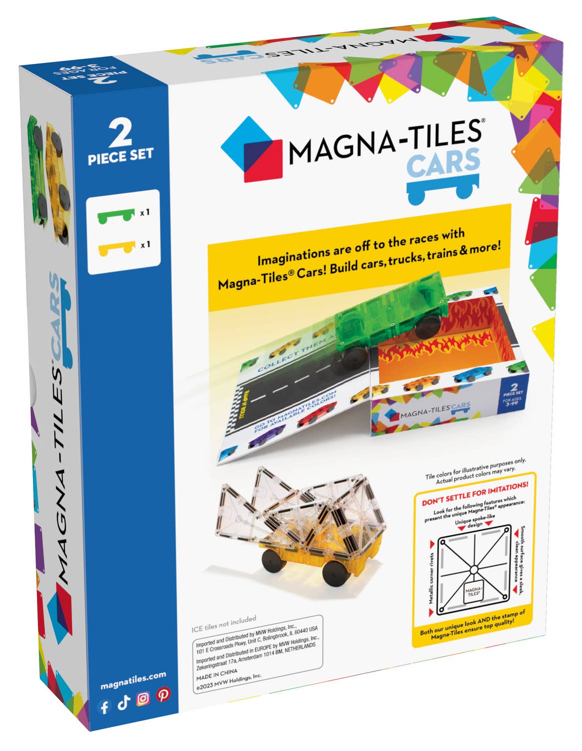 Magna-Tiles Cars 2-Piece Expansion Set: Green & Yellow