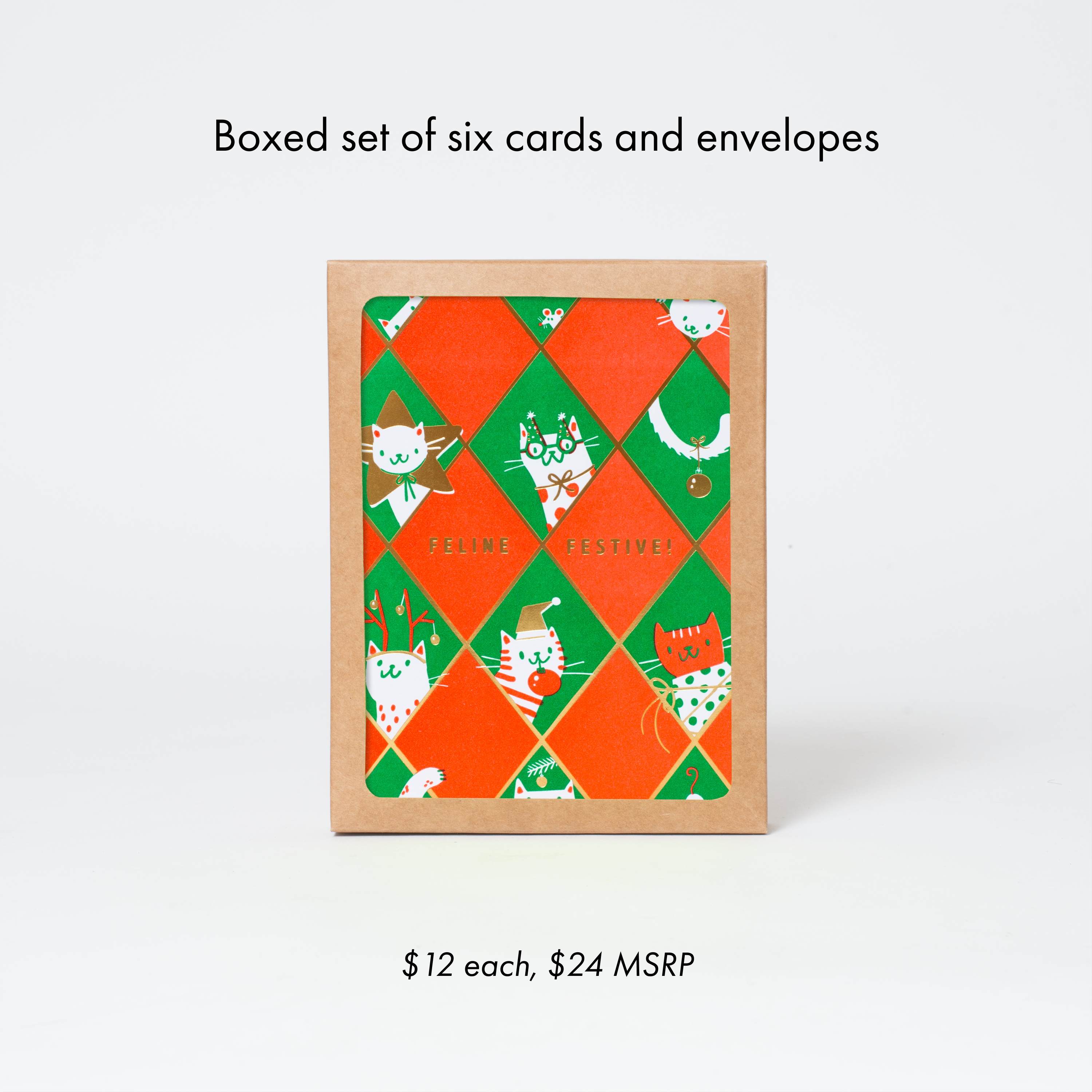 Feline Festive Holiday Letterpress Card by Hello!Lucky: Plastic sleeve