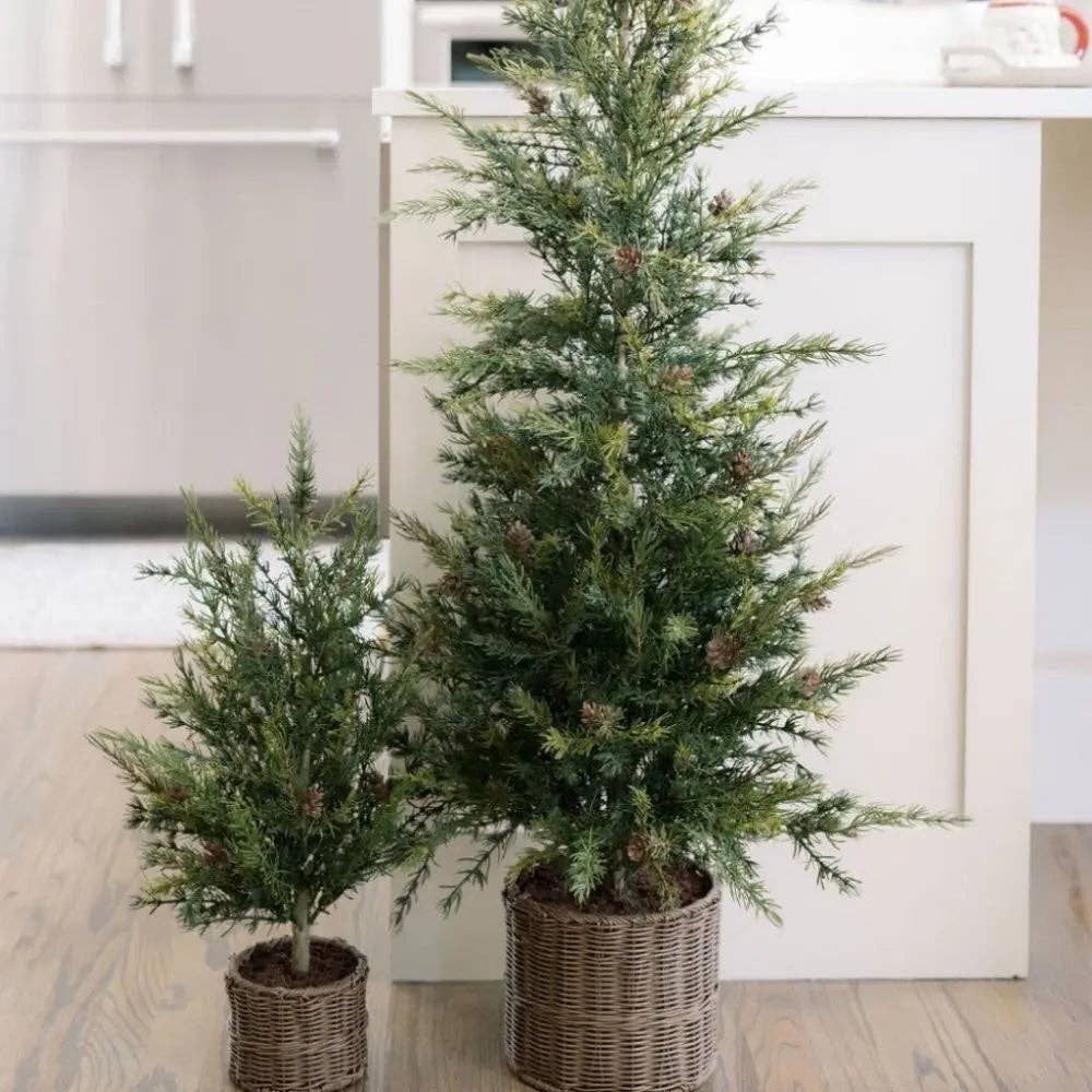Holiday Faux Pine Tree, Basket, 4 ft