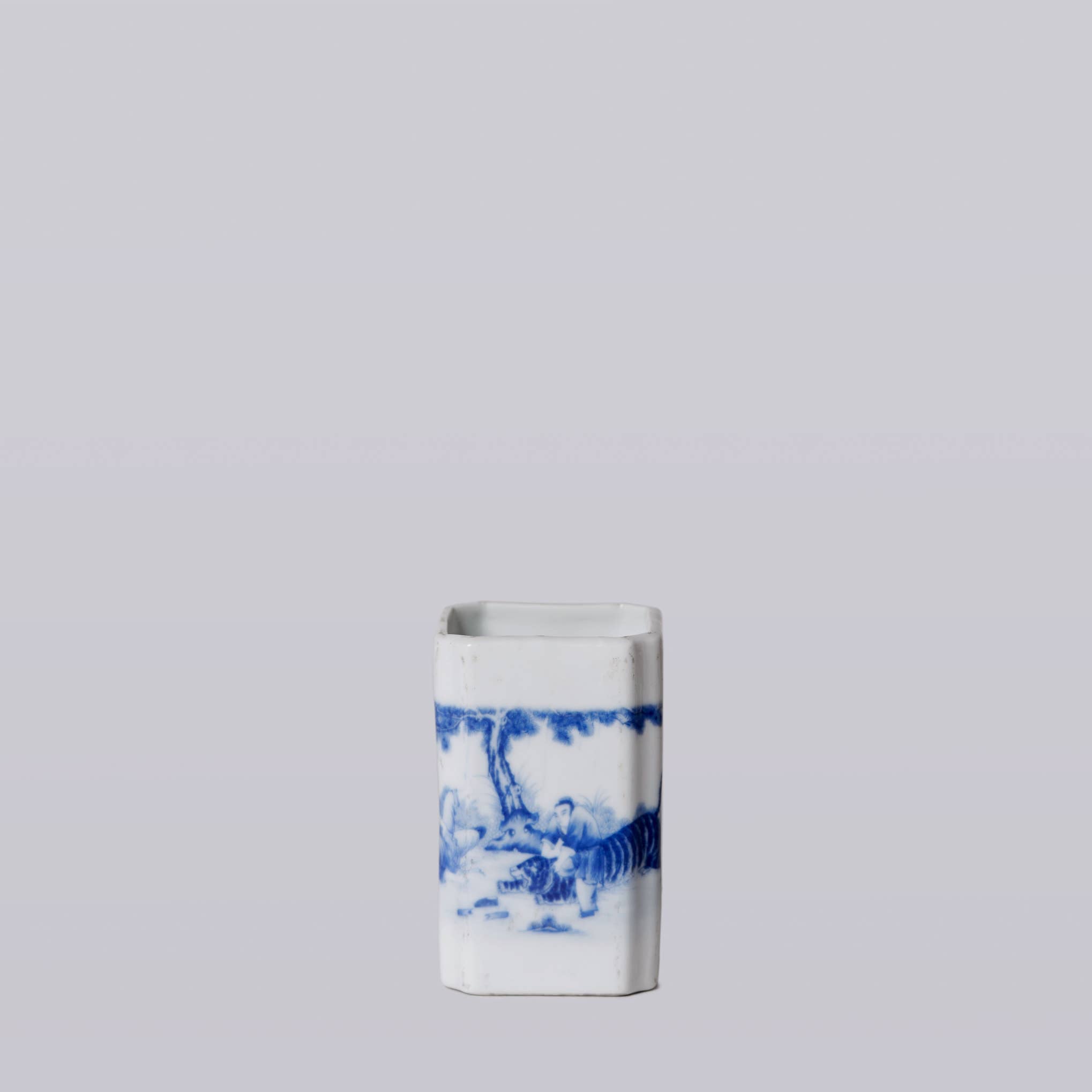 1920s Blue and White Porcelain Tiger Square Vase