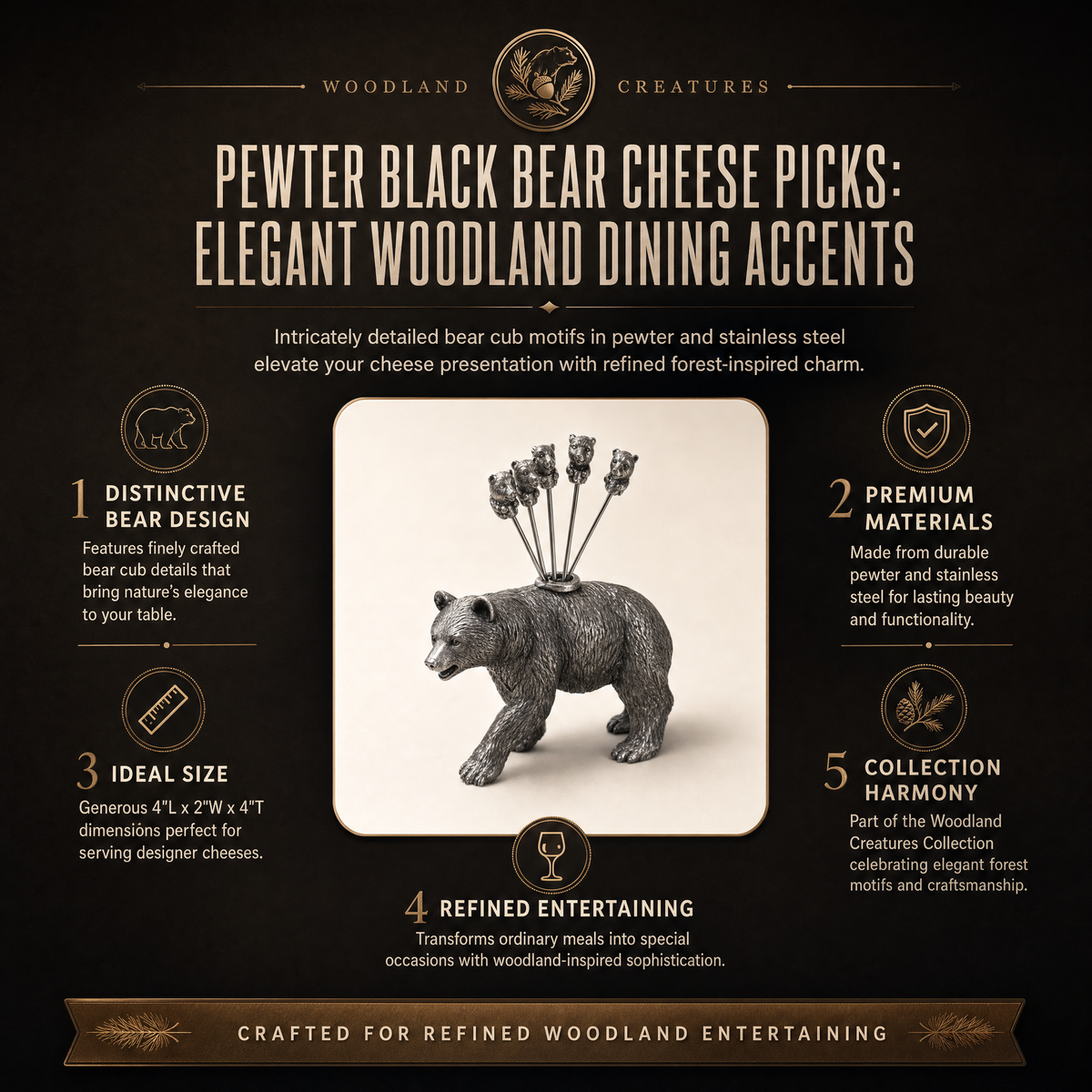 Pewter Black Bear Cheese Picks