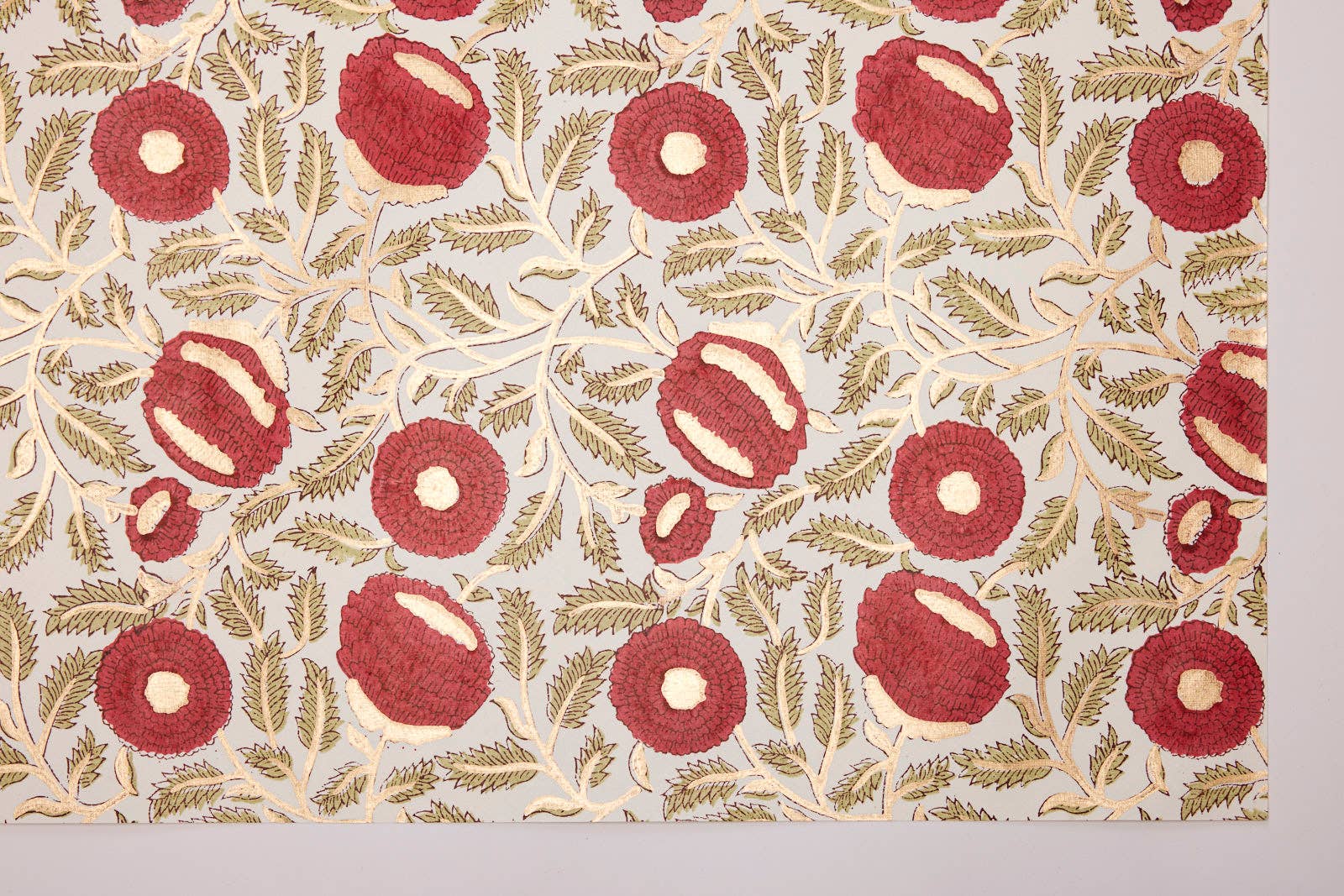 Block Printed Wrapping Paper Sheets - Marigold Glitz Scarlet