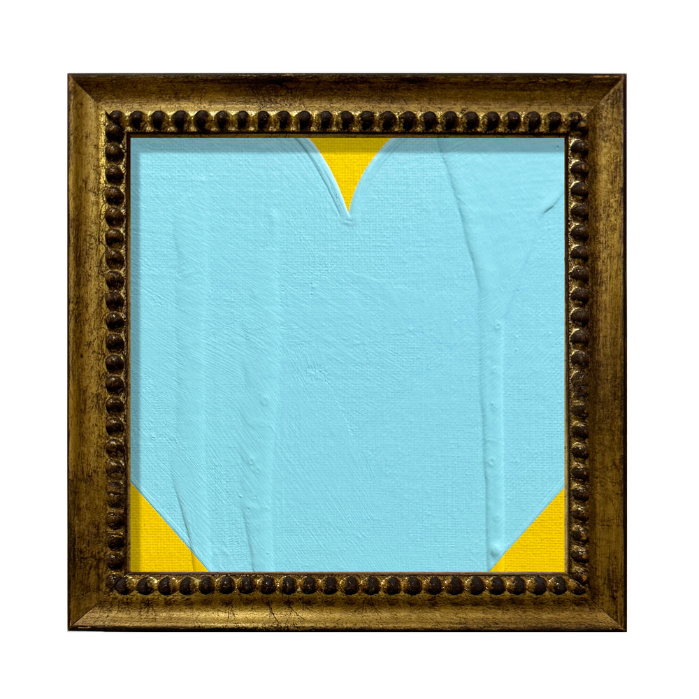 RON GIUSTI MINI PETITE HEART YELLOW AQUA ACRYLIC PAINTING - 6x6