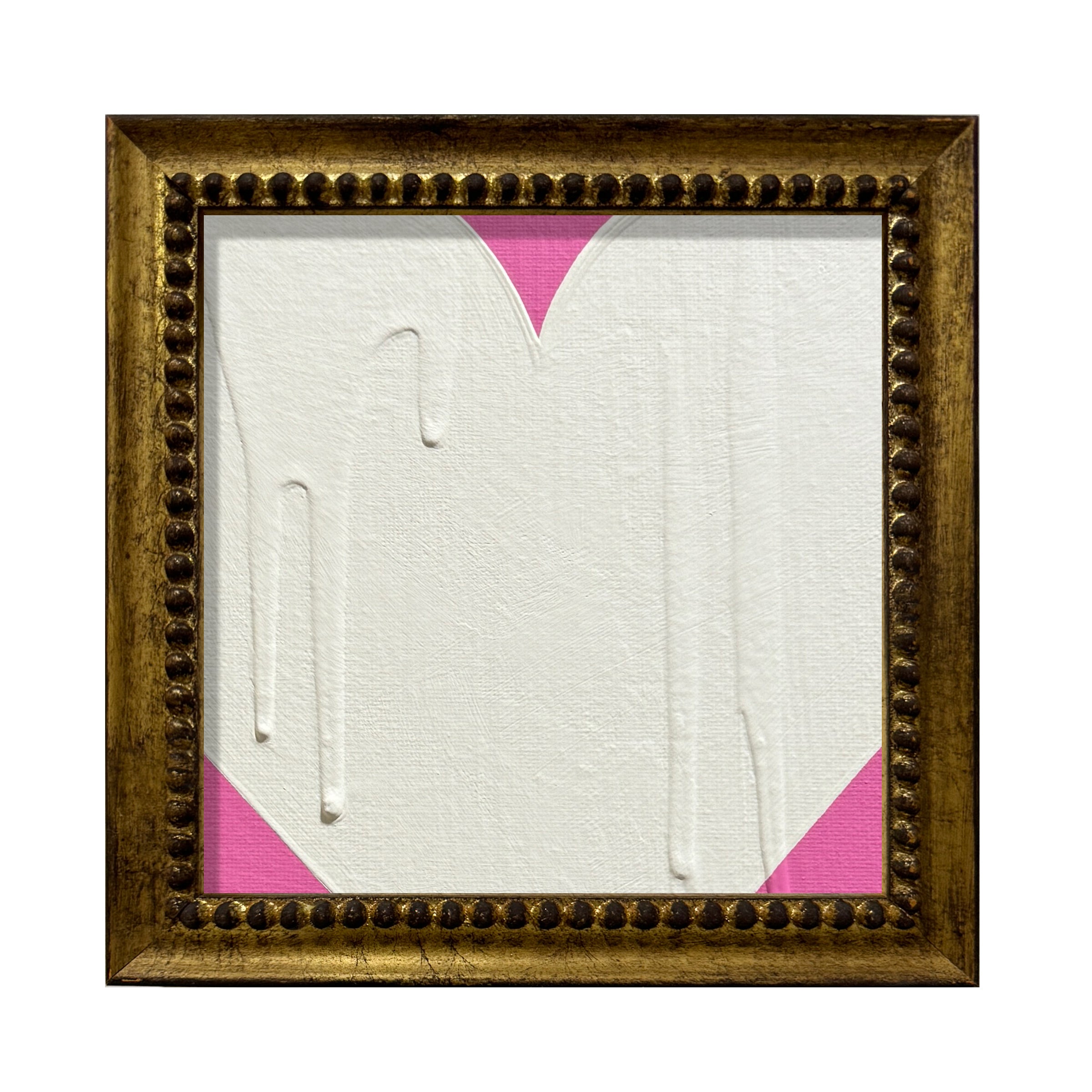 RON GIUSTI MINI PETITE HEART PINK CREAM ACRYLIC PAINTING  - 6x6