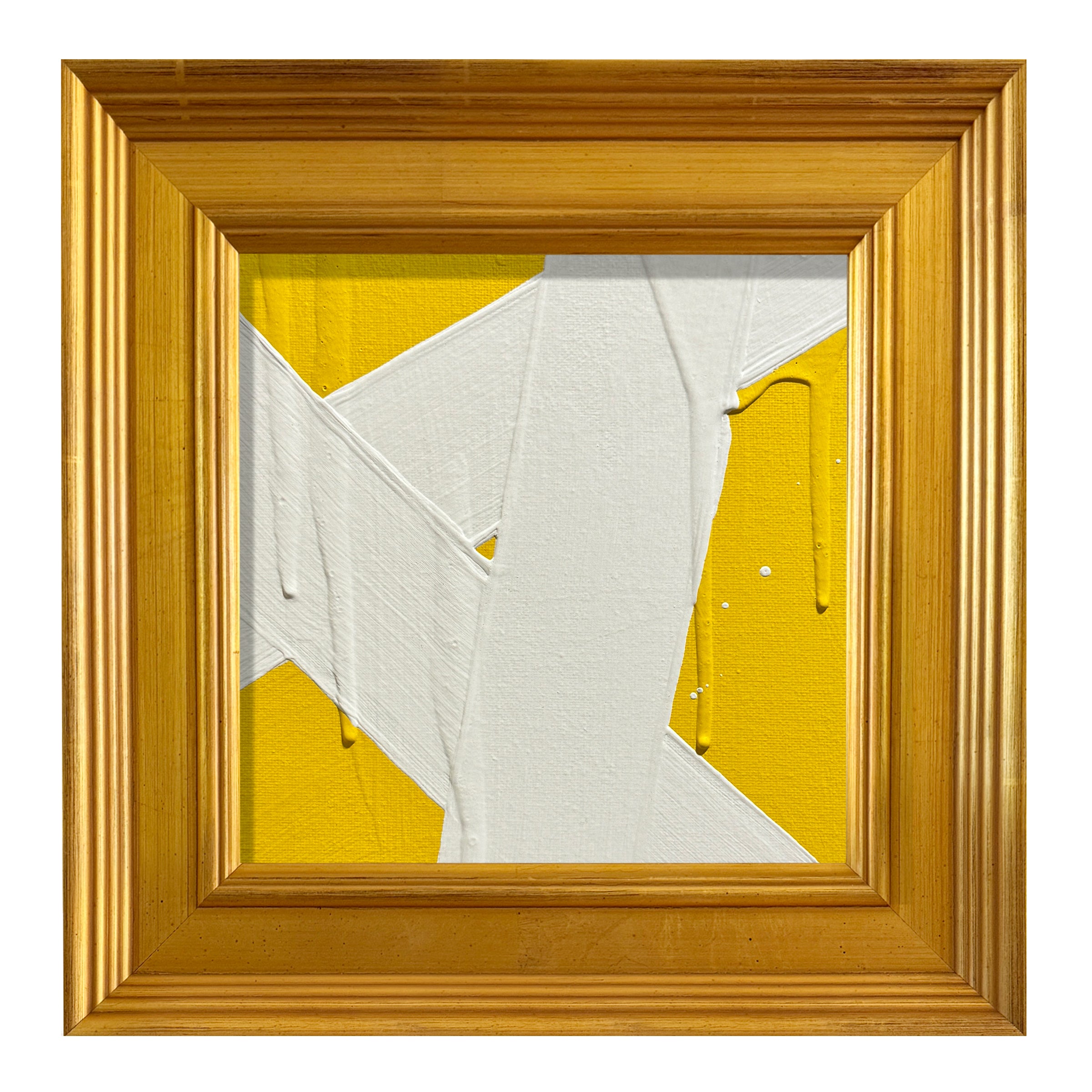 RON GIUSTI MINI ABSTRACT YELLOW CREAM ACRYLIC PAINTING - 8x8