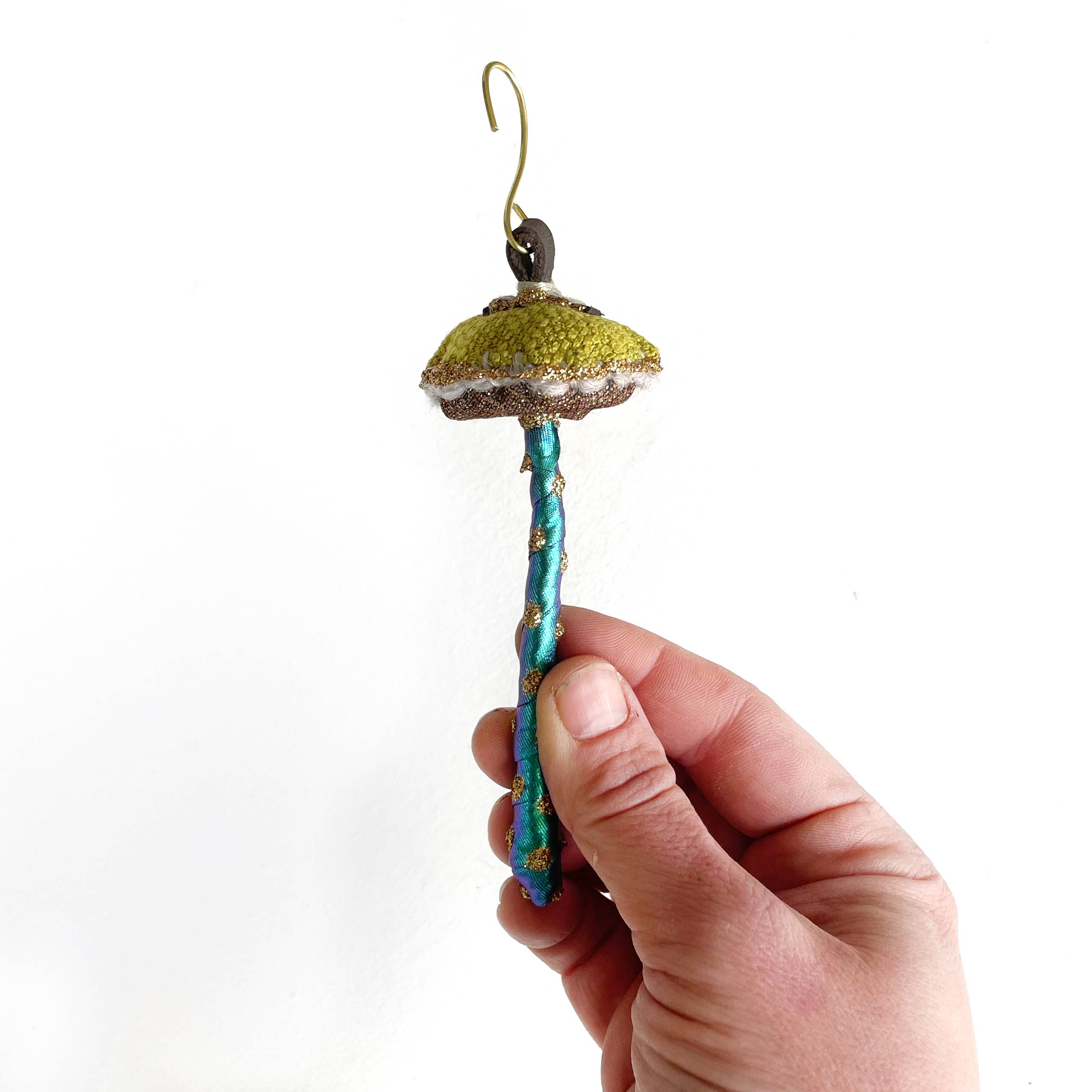 Glitter Mushroom Ornament - Chartreuse & Teal