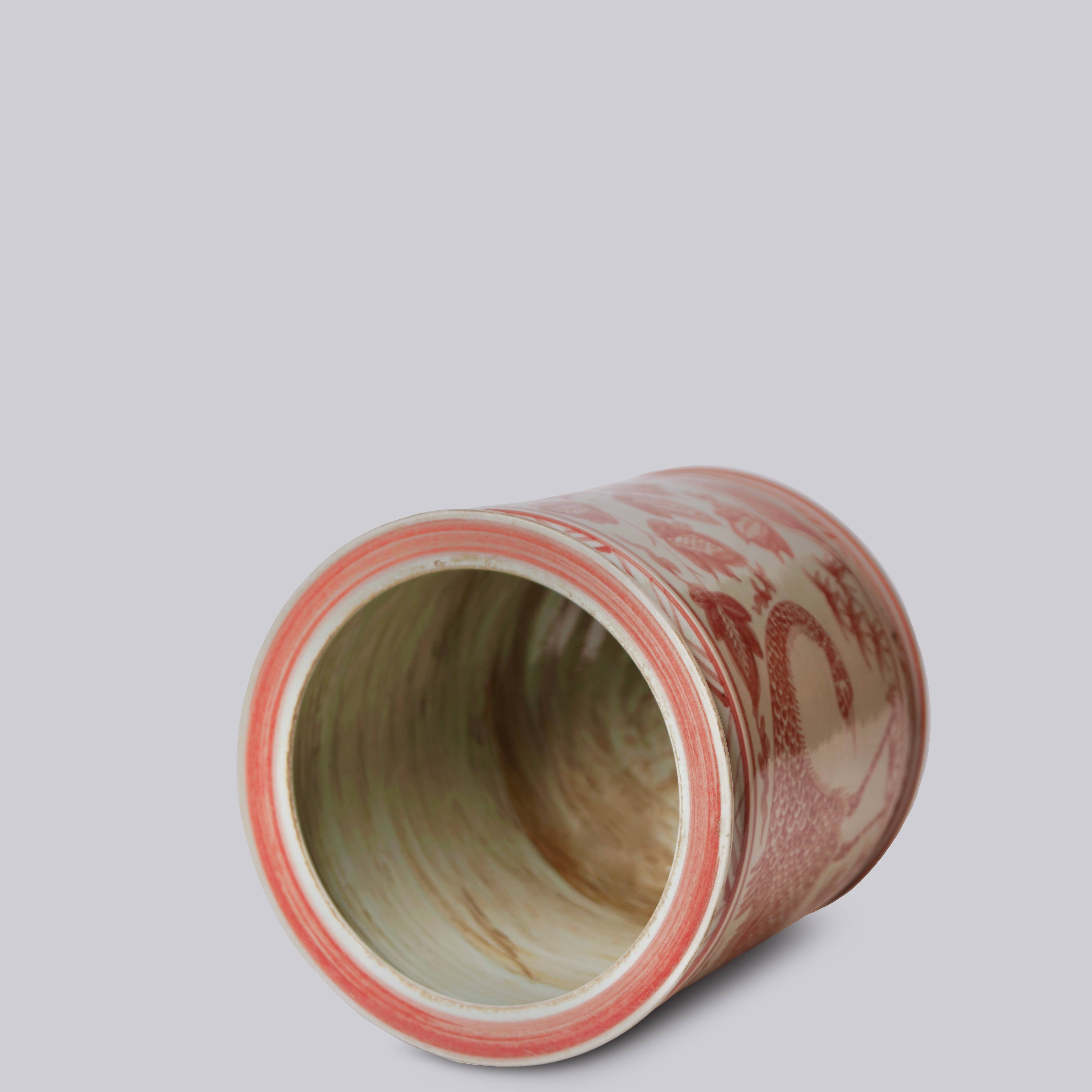 Dancing Crane Red and White Porcelain Cachepot