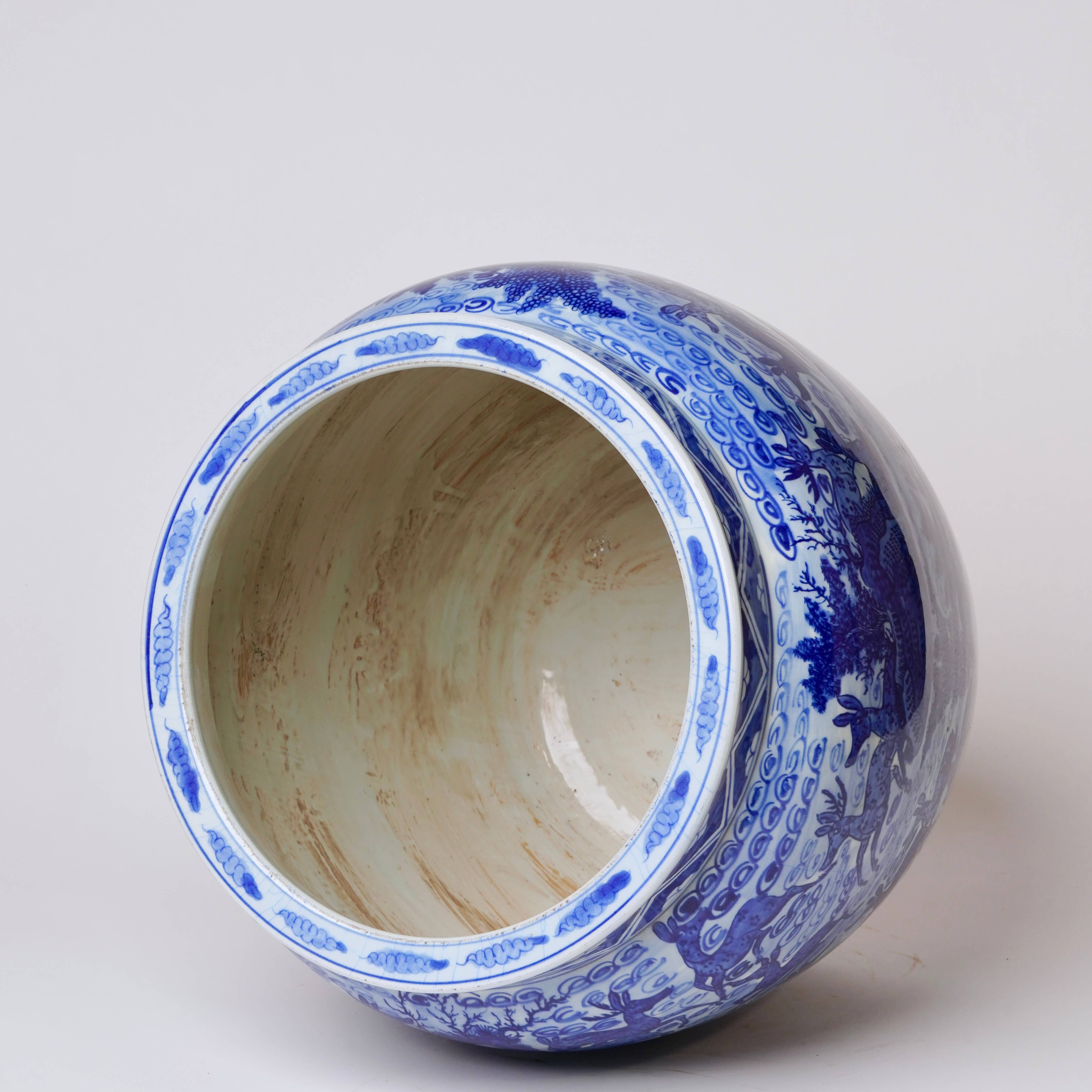 Blue and White Porcelain Deer Planter