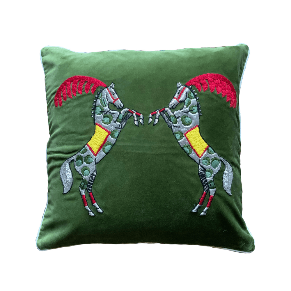 Spotty Horse Hand-embroidered Cushion - 41 x 41 cm