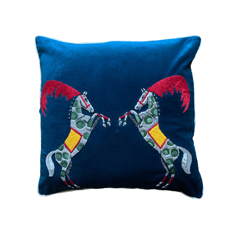 Spotty Horse Hand-embroidered Cushion - 41 x 41 cm