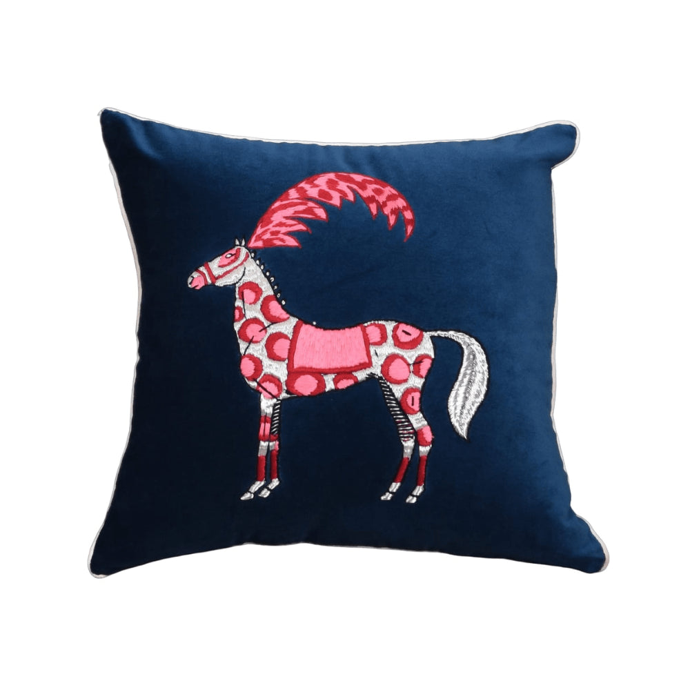 Spotty Horse Hand-embroidered Cushion - 41 x 41 cm