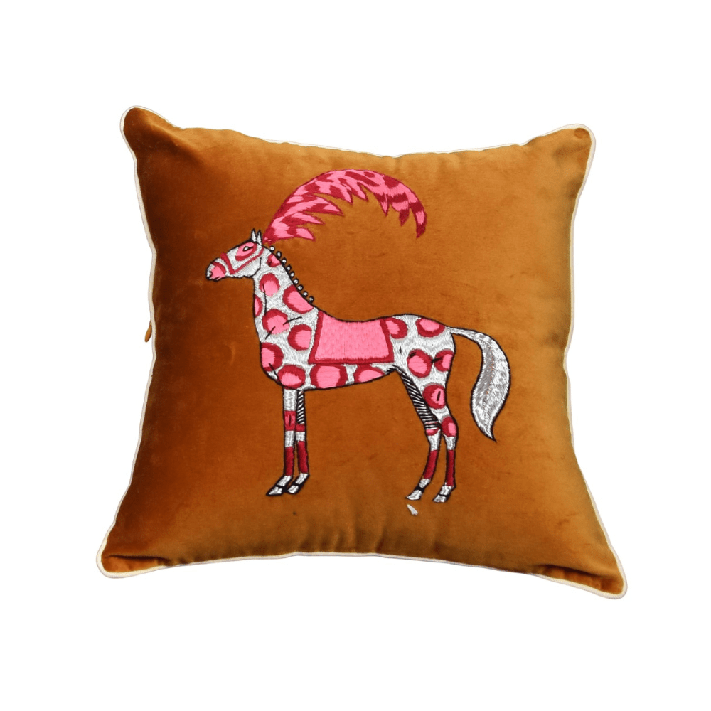 Spotty Horse Hand-embroidered Cushion - 41 x 41 cm