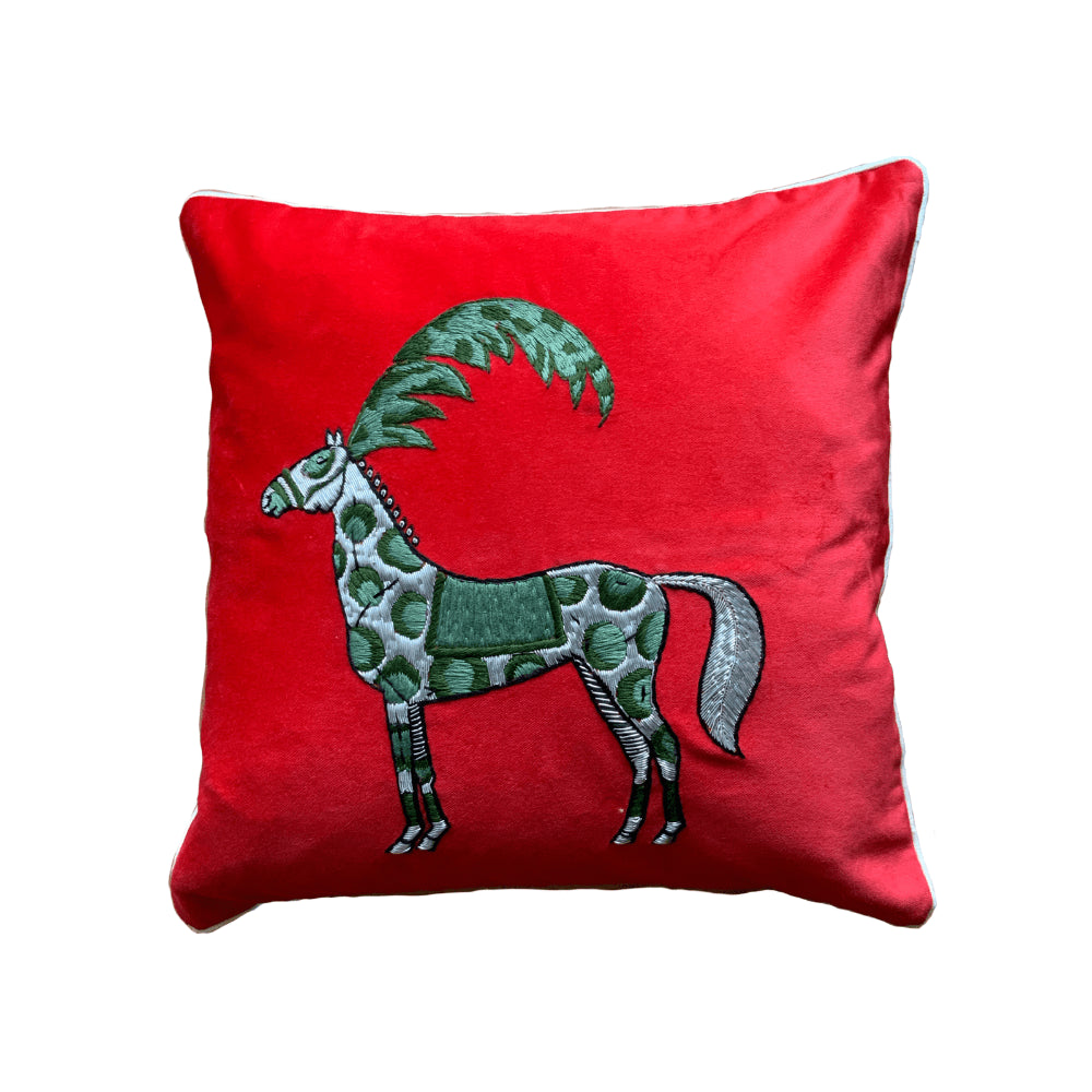 Spotty Horse Hand-embroidered Cushion - 41 x 41 cm