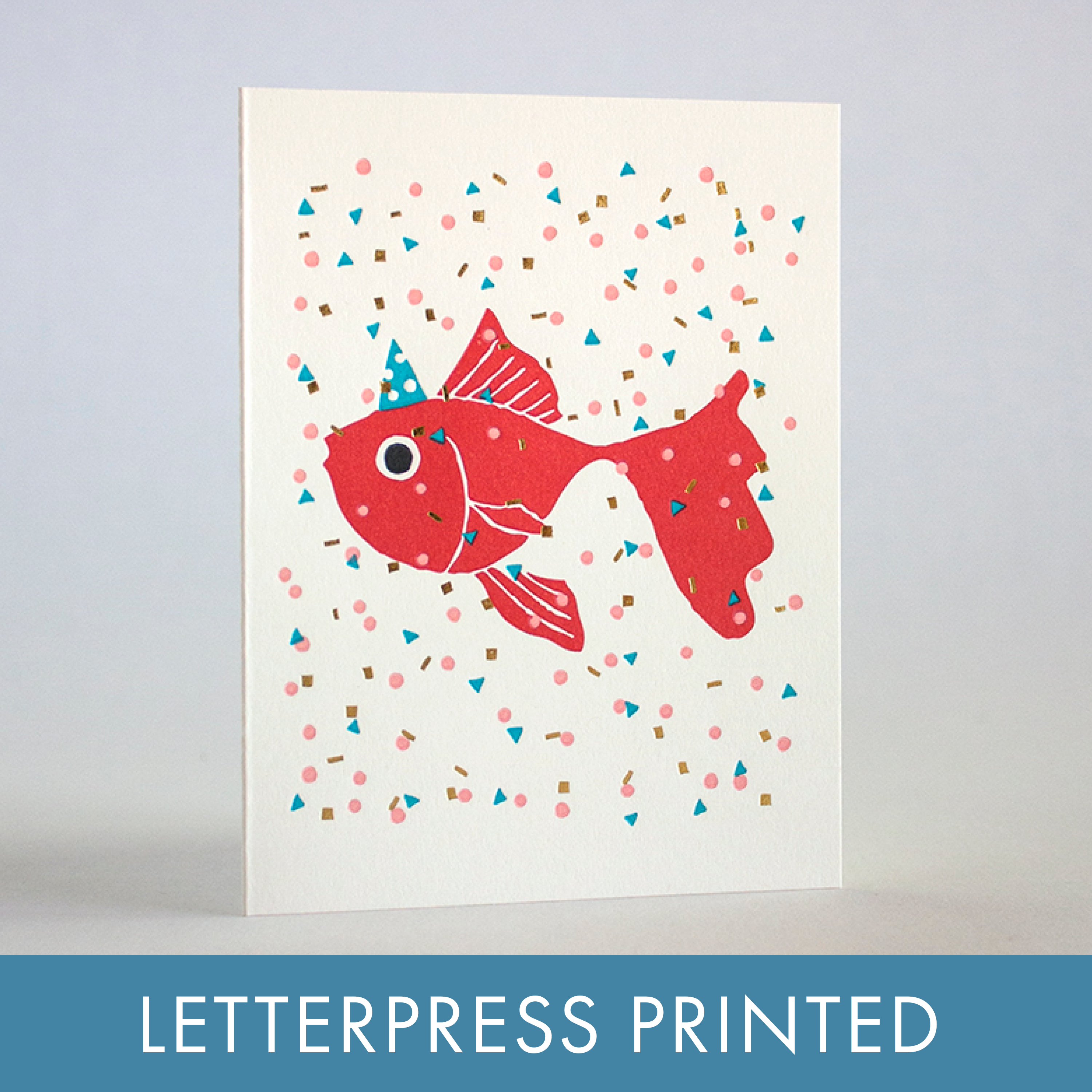 Goldfish Party Letterpress Greeting Card by Fugu Fugu: Plastic sleeve