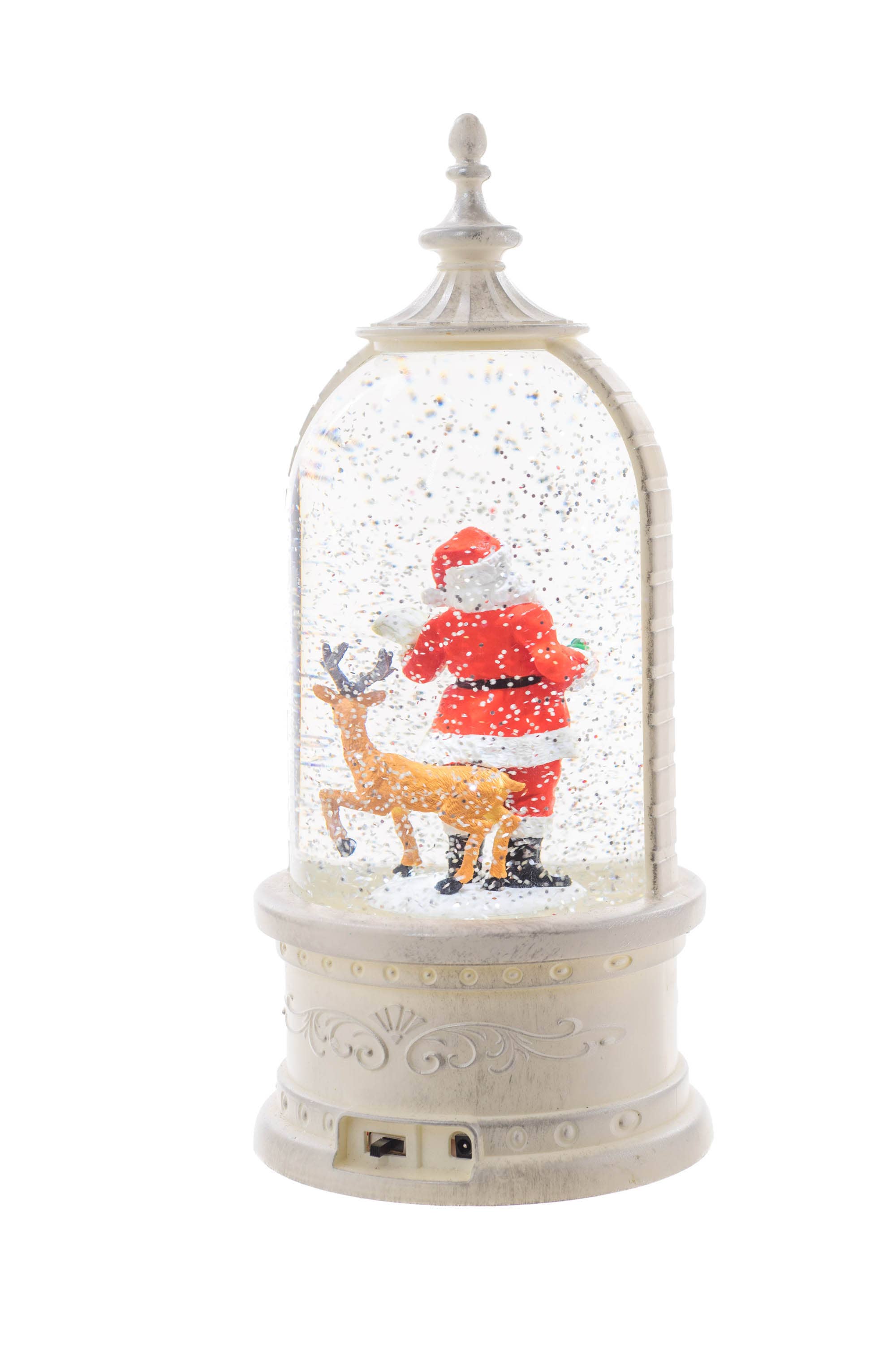 White LED Lantern Snow Globe with Santa and his Friends