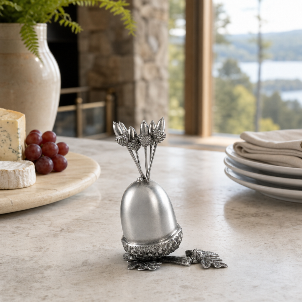 Pewter Acorn Cheese Pick Set