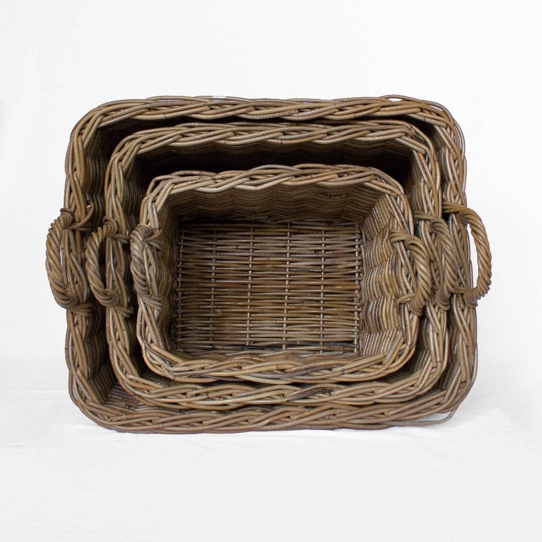 Rattan Rectangle Storage Basket with Handles: Medium - 35 cm H