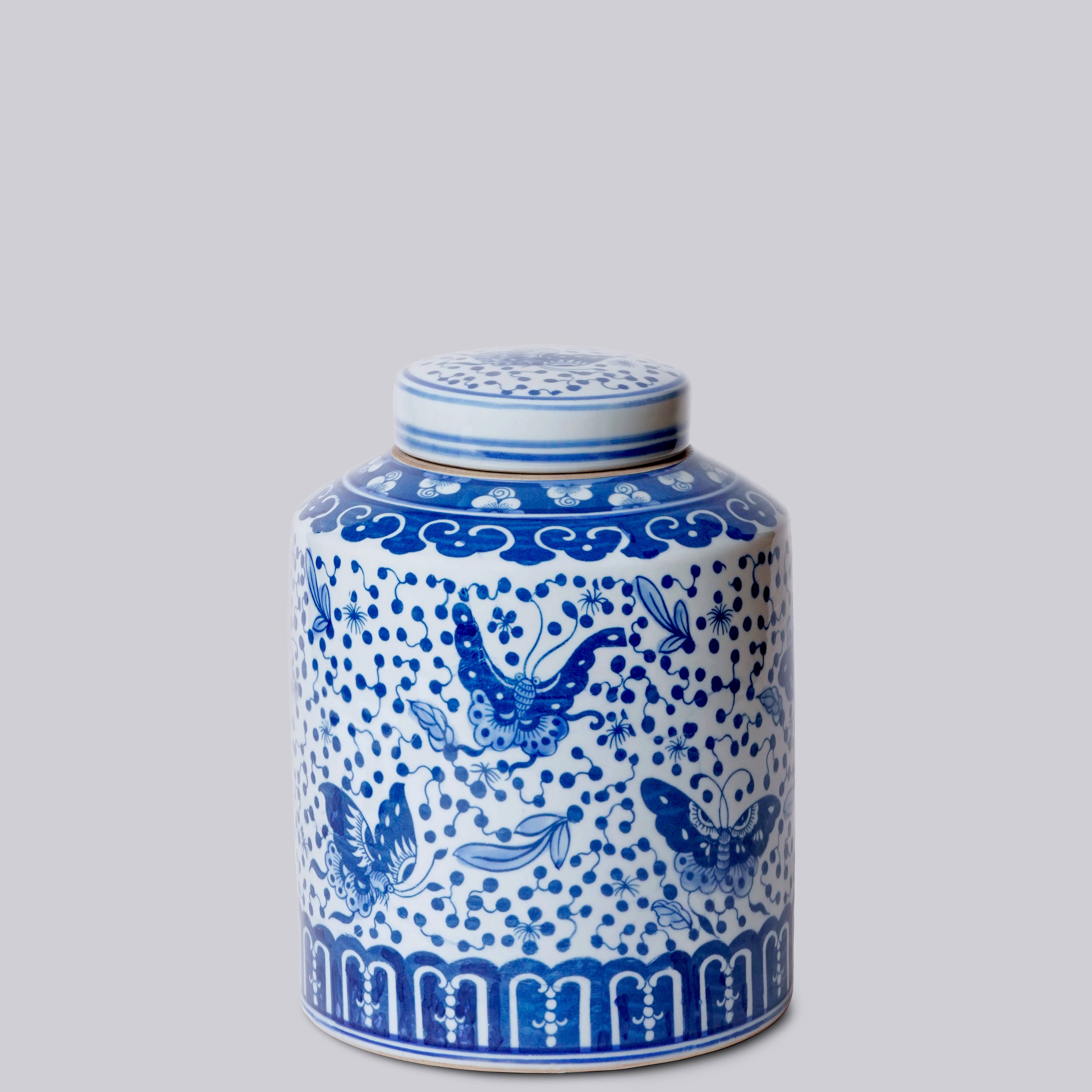 Polka Dots Butterfly Blue and White Porcelain Canister