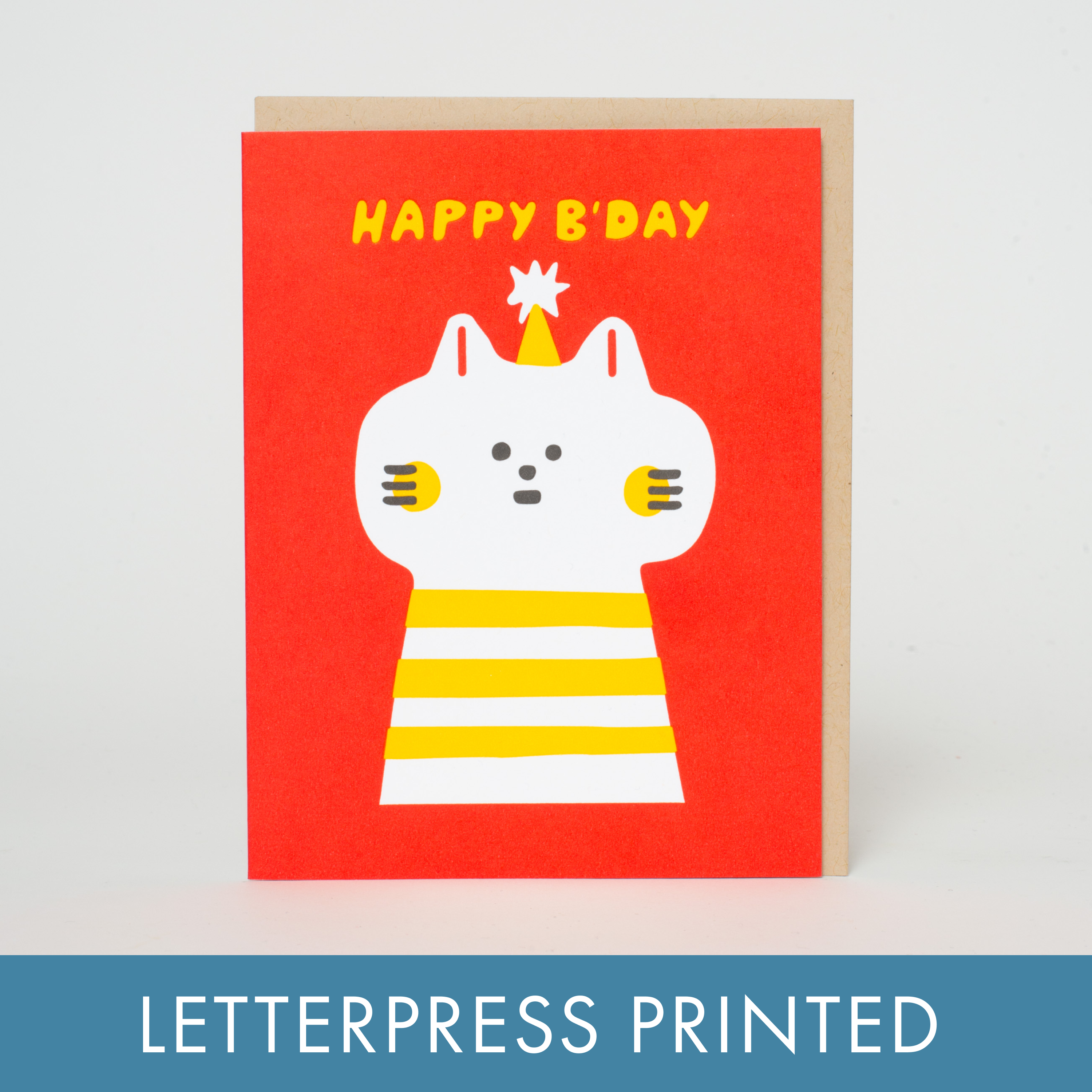 Birthday Kitty Letterpress Greeting Card by Suzy Ultman: Plastic sleeve