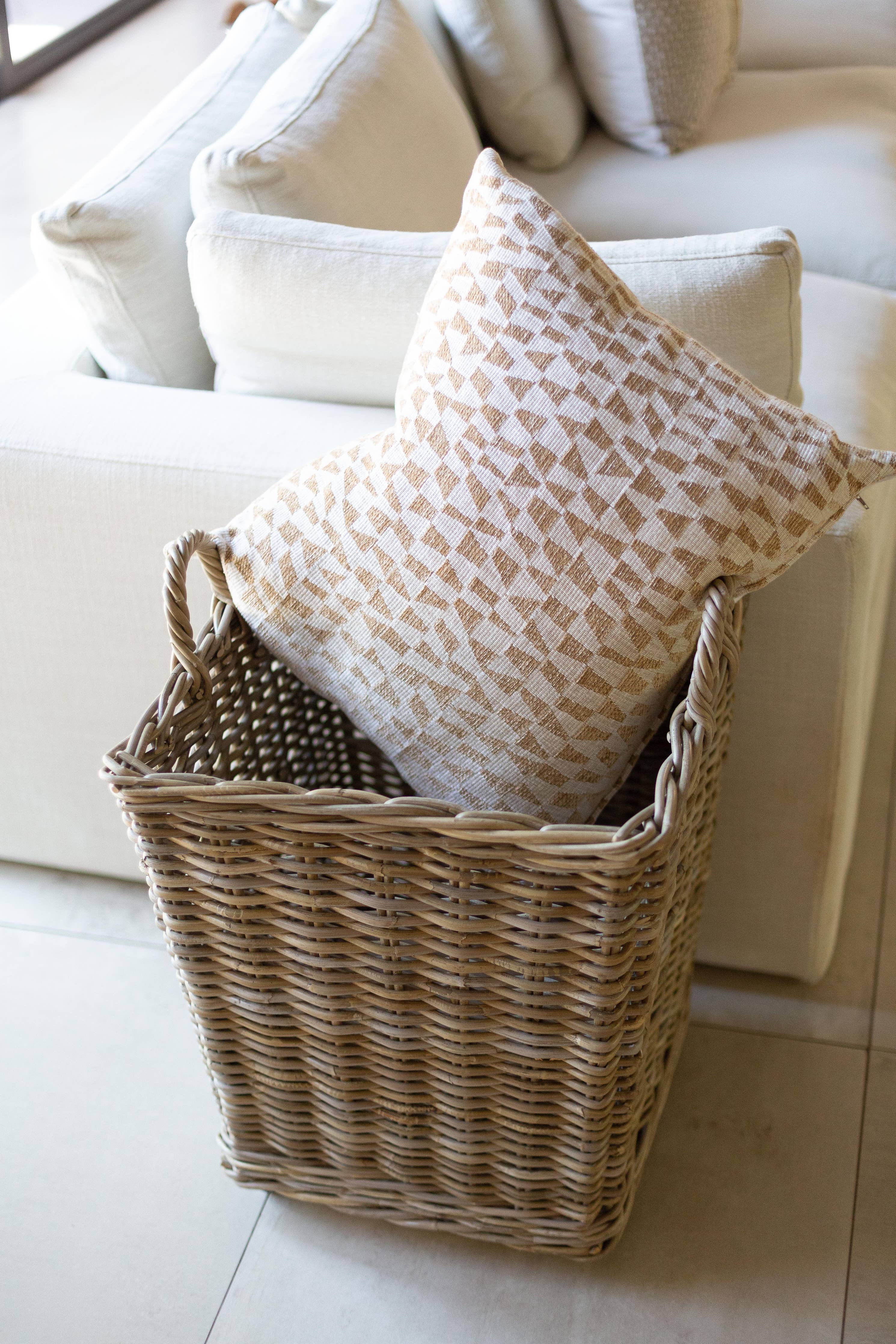Rattan Square Storage Basket on Wheels: Medium - 19" H