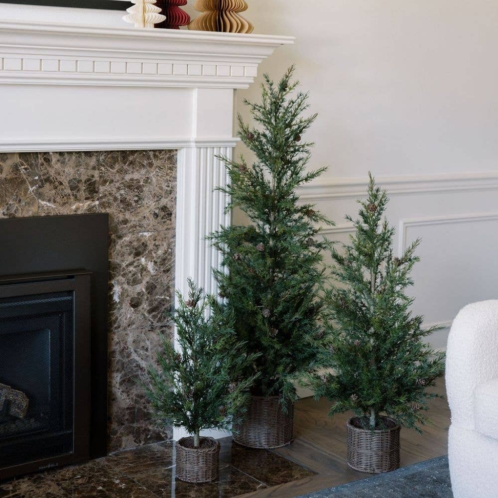 Holiday Faux Pine Tree Set of 2, Basket, 2 ft