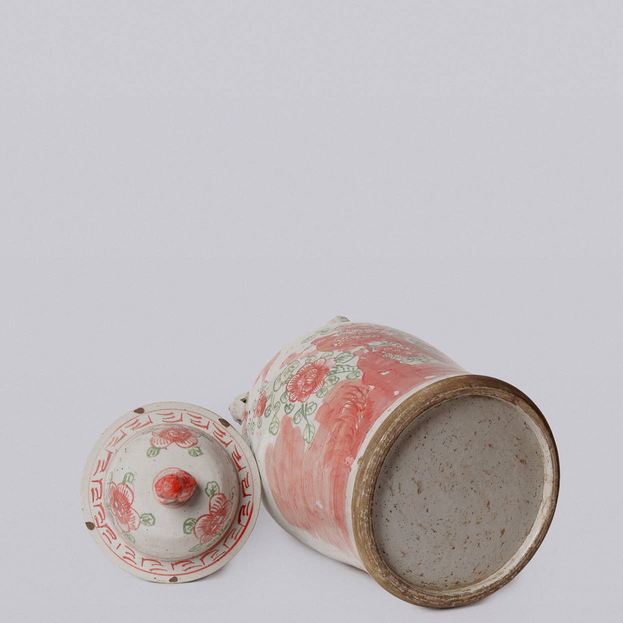 Pink and Green Porcelain Bird and Flower Temple Jar