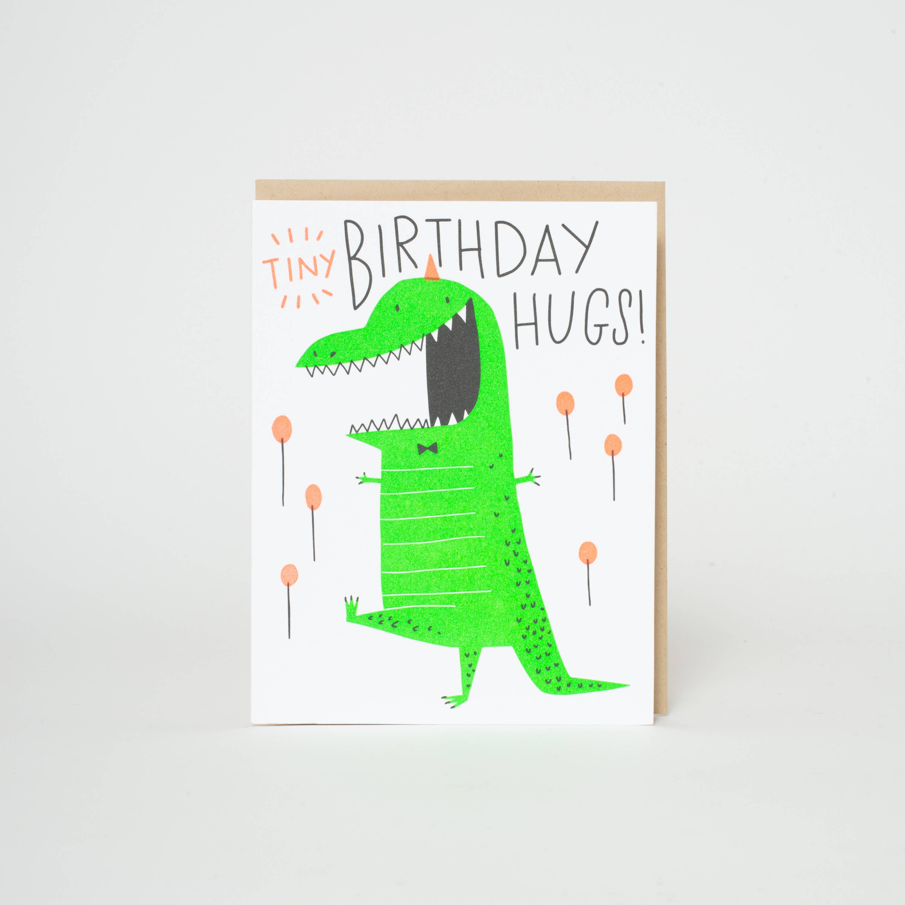 Birthday Tiny Hugs Dino Letterpress Greeting Card by Hello!Lucky: Plastic sleeve