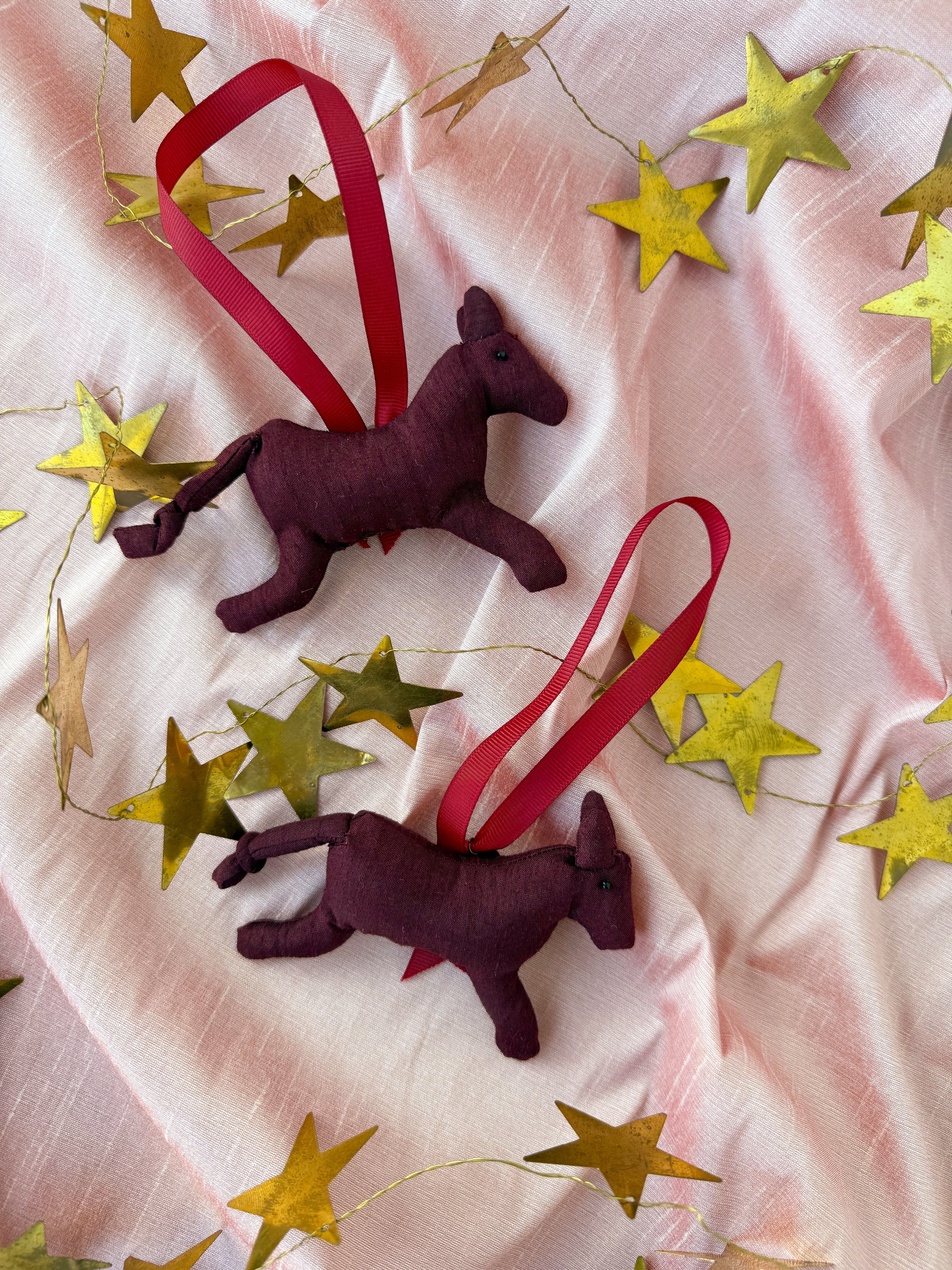 The ELS Silk Horse Keepsake Ornament - Maroon