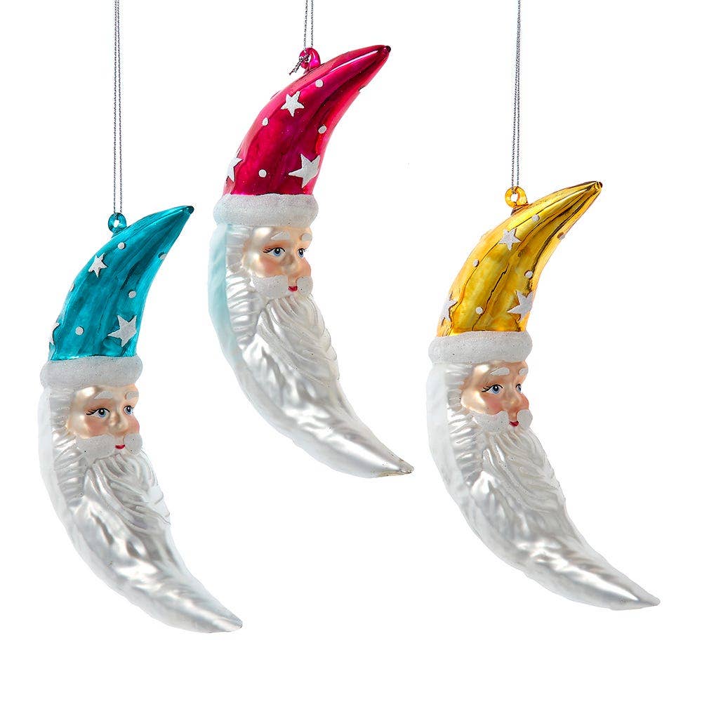 Glass Colorful Santa Crescent Moon Ornament