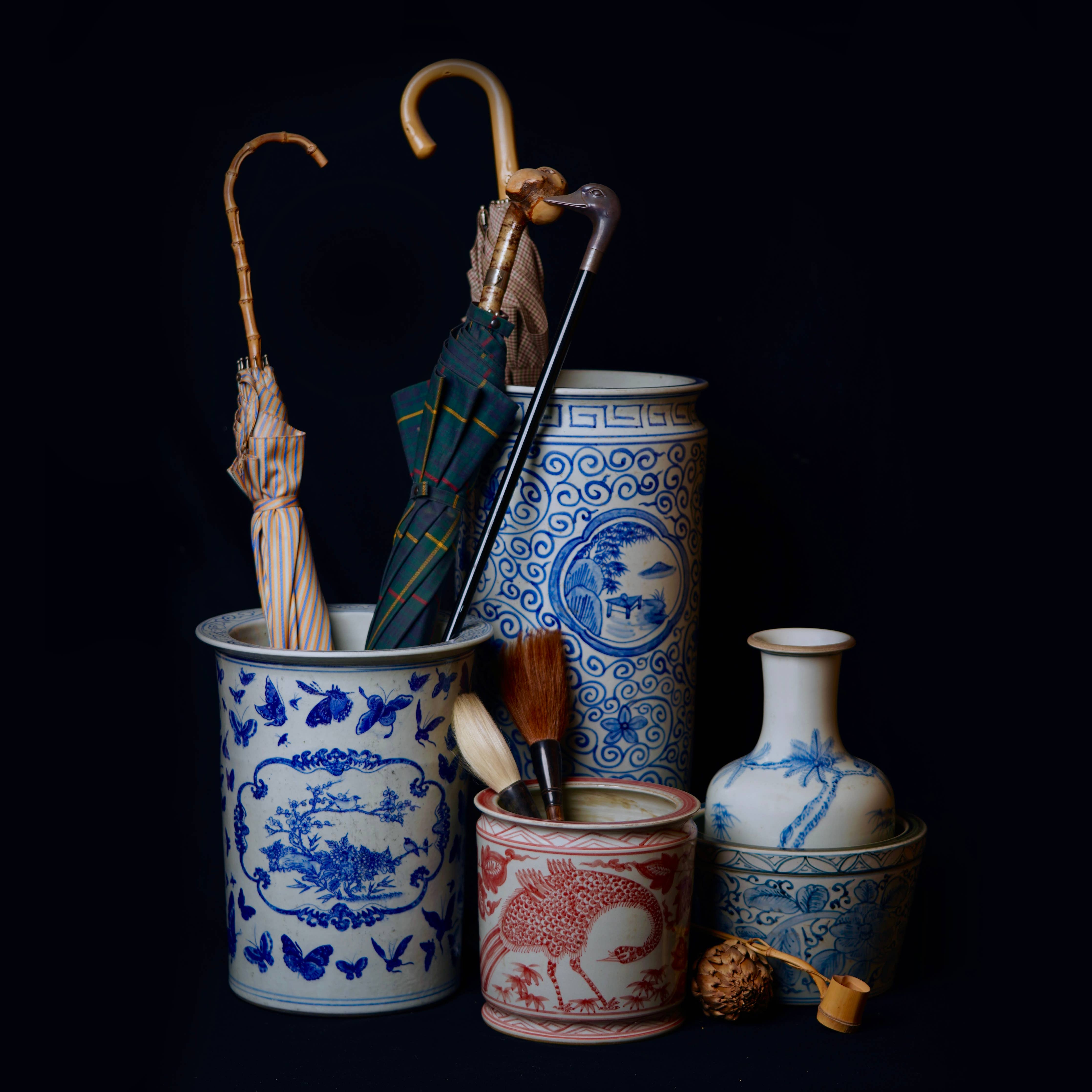 Dancing Crane Red and White Porcelain Cachepot
