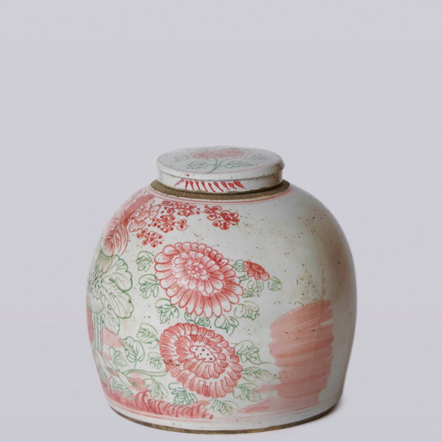 Pink & Green Rustic Porcelain Four Seasons Large Lidded Jar