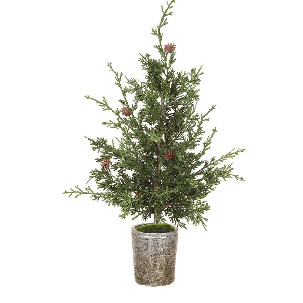 Cedar/Pine Cone Tree in Mgo Planter Green Brown | 22.5"