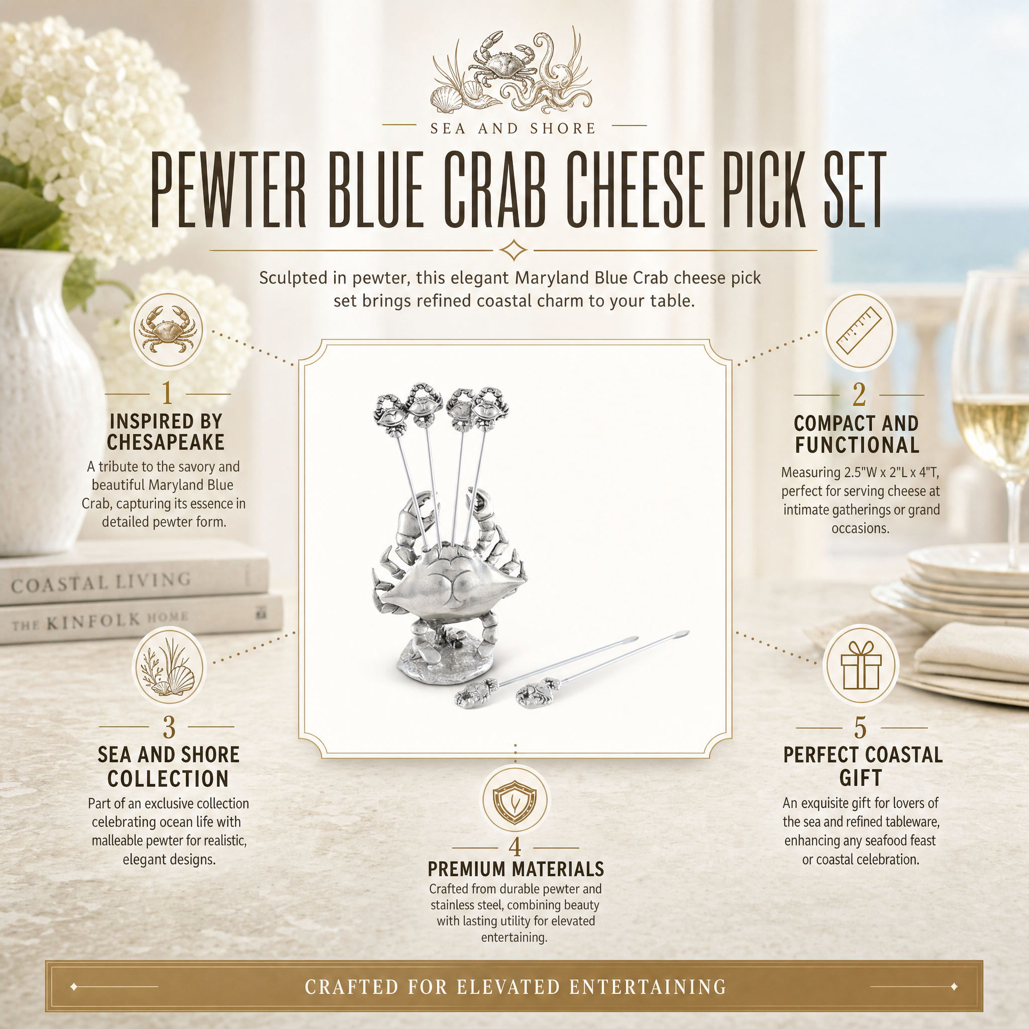Pewter Blue Crab Cheese Pick Set