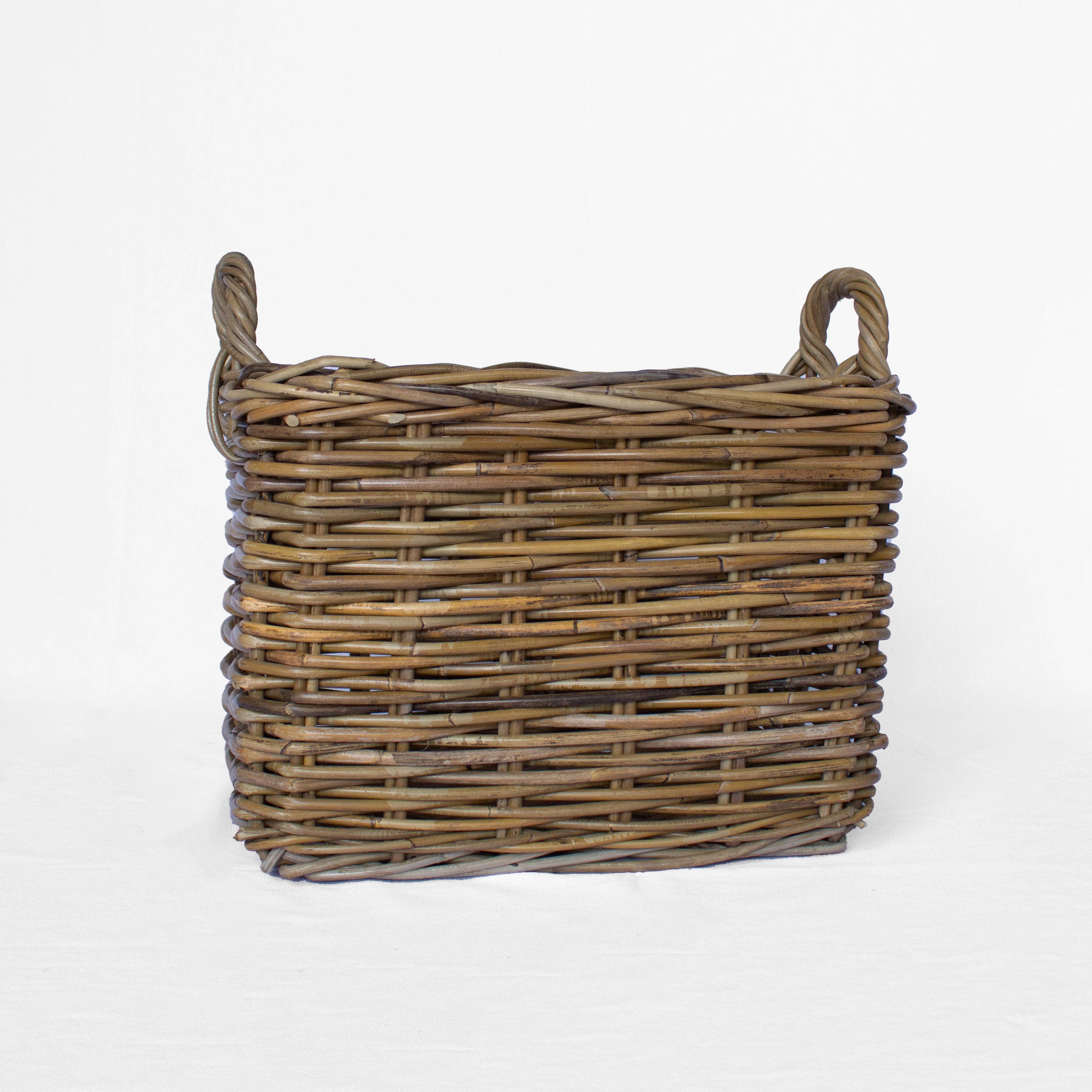 Rattan Rectangle Storage Basket with Handles: Medium - 35 cm H