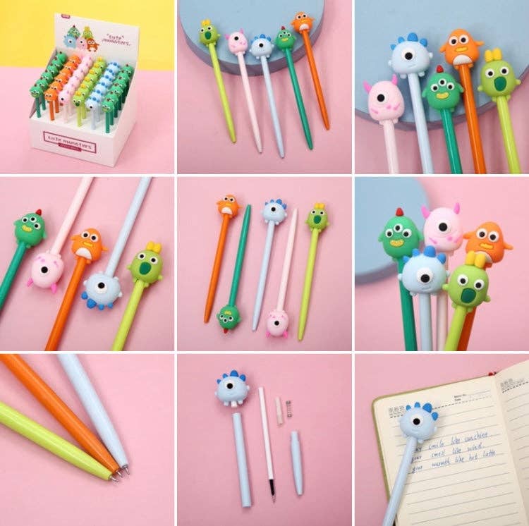 Cute Monster Retractable Gel Pen - Light Green