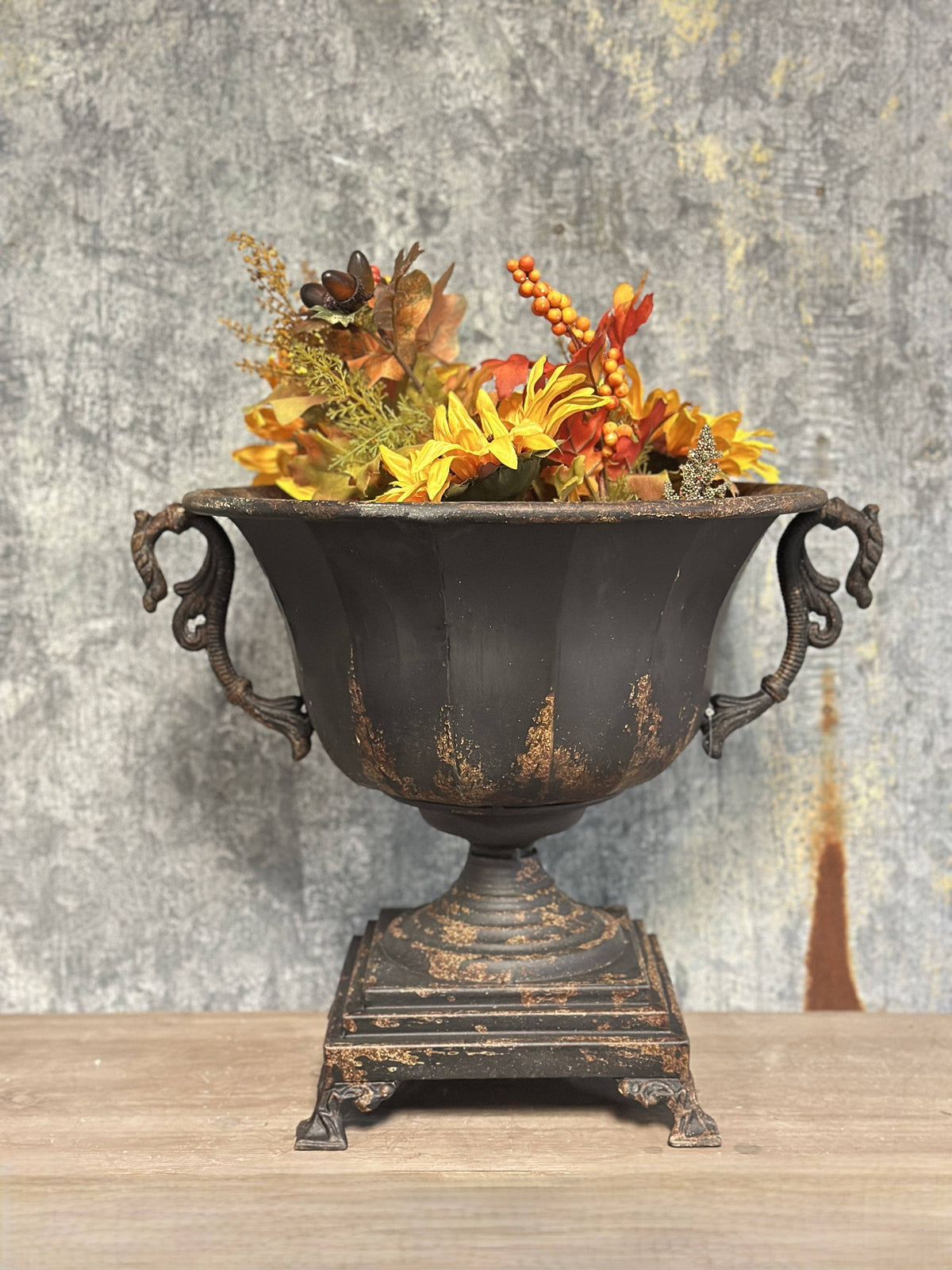 Distressed Black Iron Urn