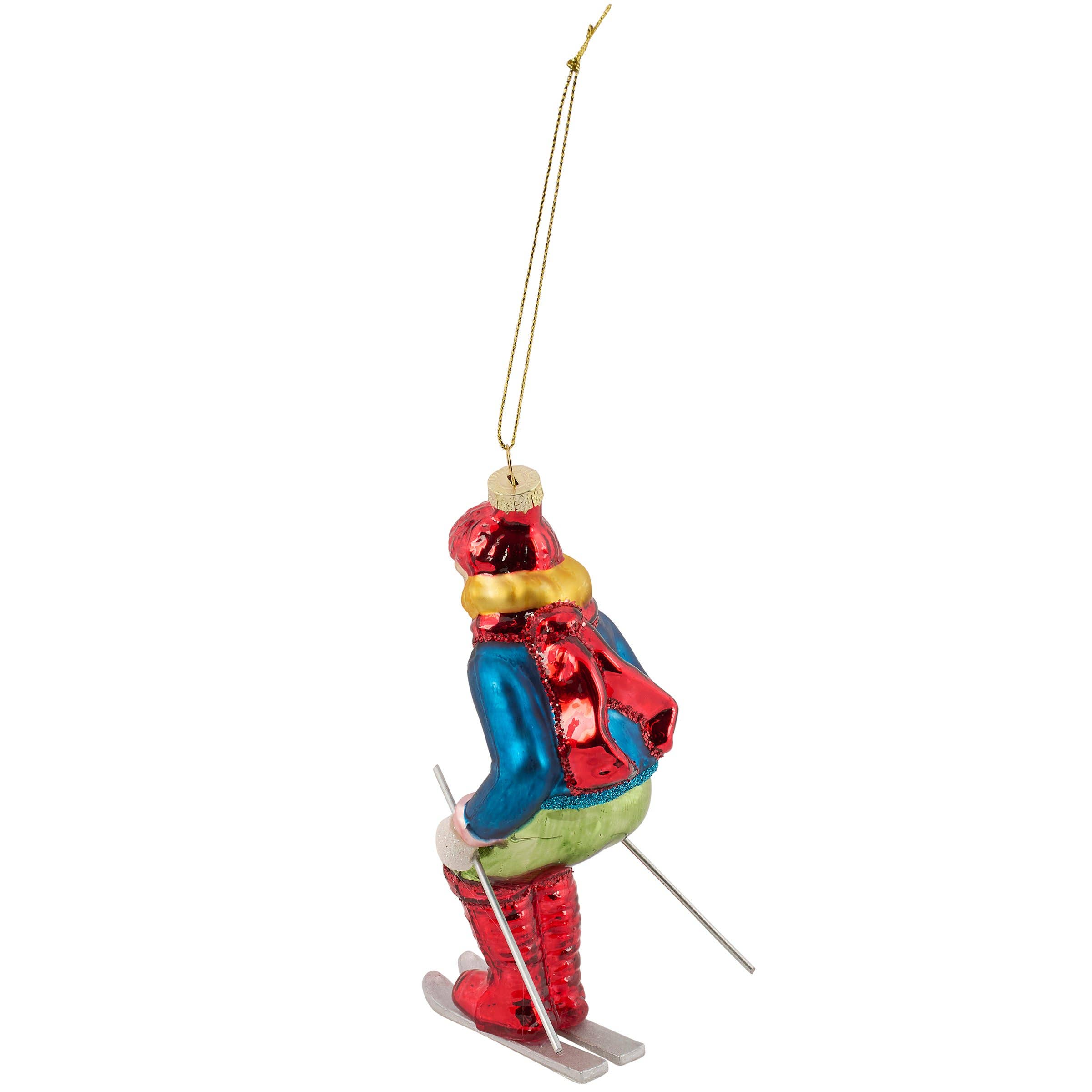 Blue Skier Glass Ornament