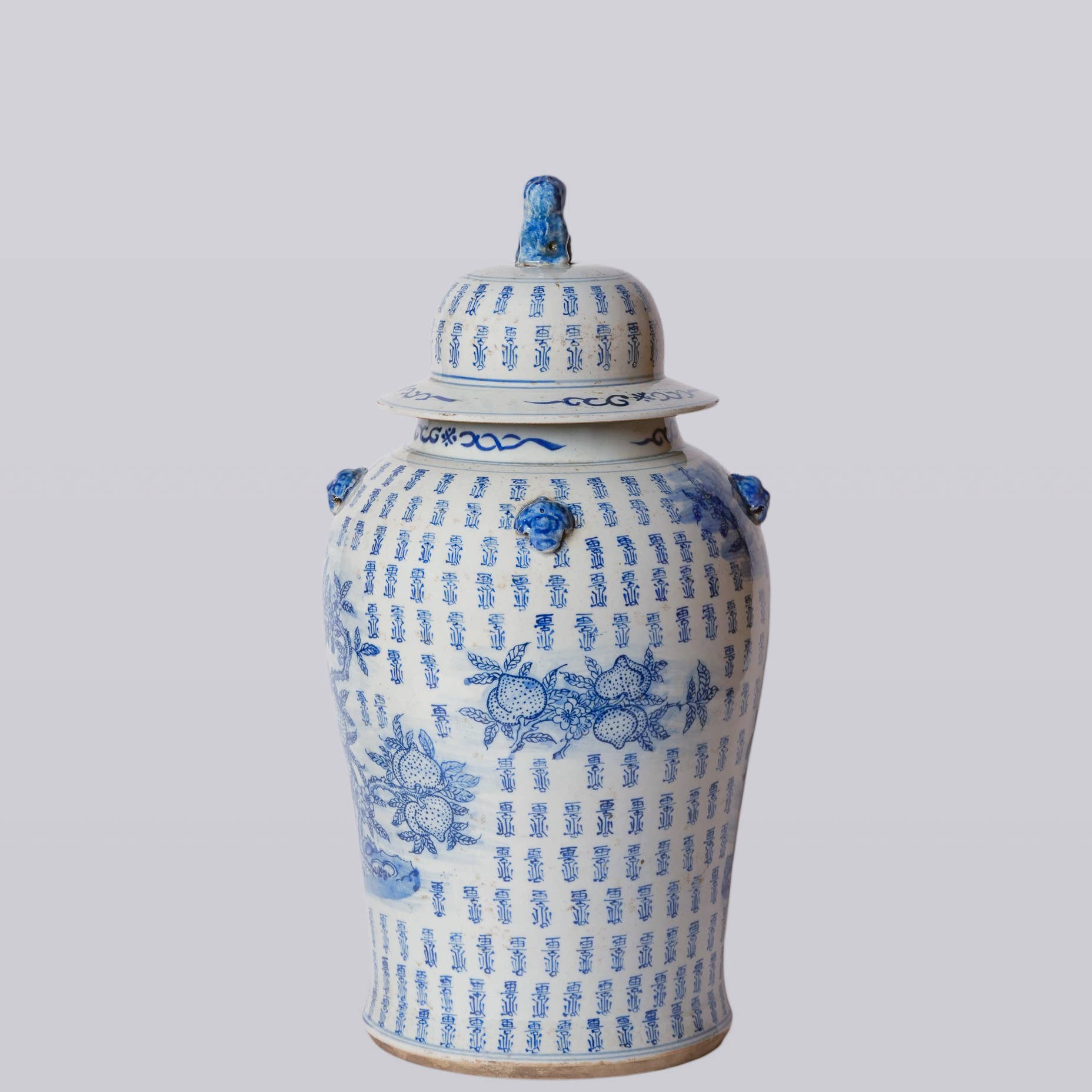 Blue and White Longevity and Peaches Porcelain Temple Jar
