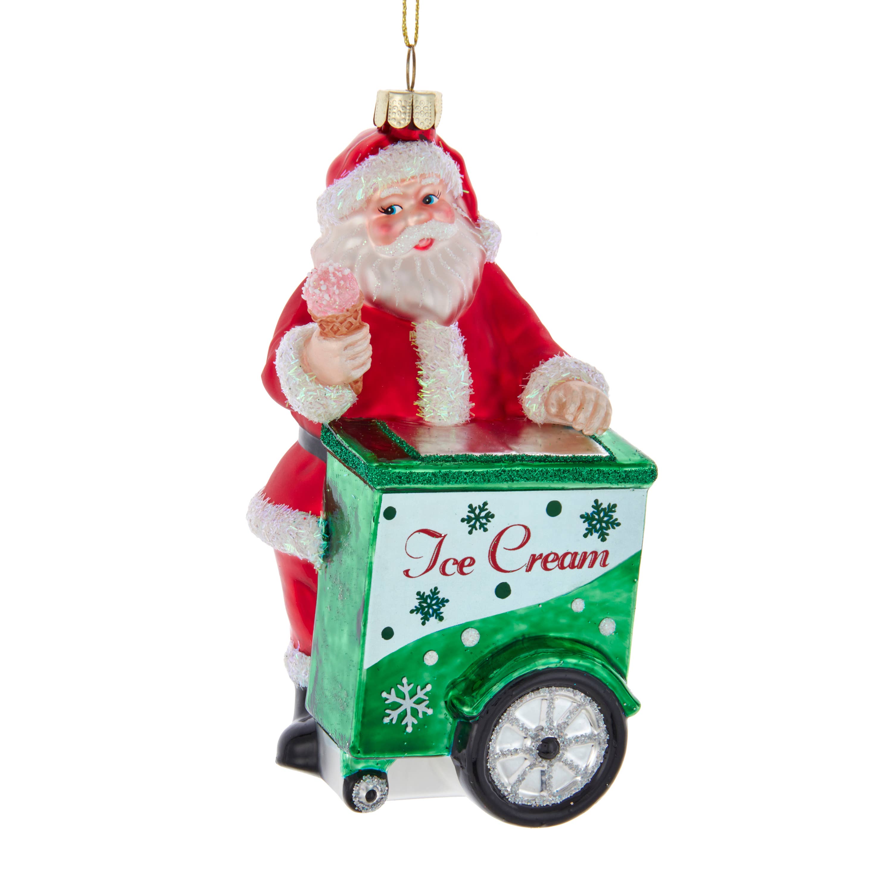 Noble Gems™ Glass Ice Cream Vendor Santa Ornament