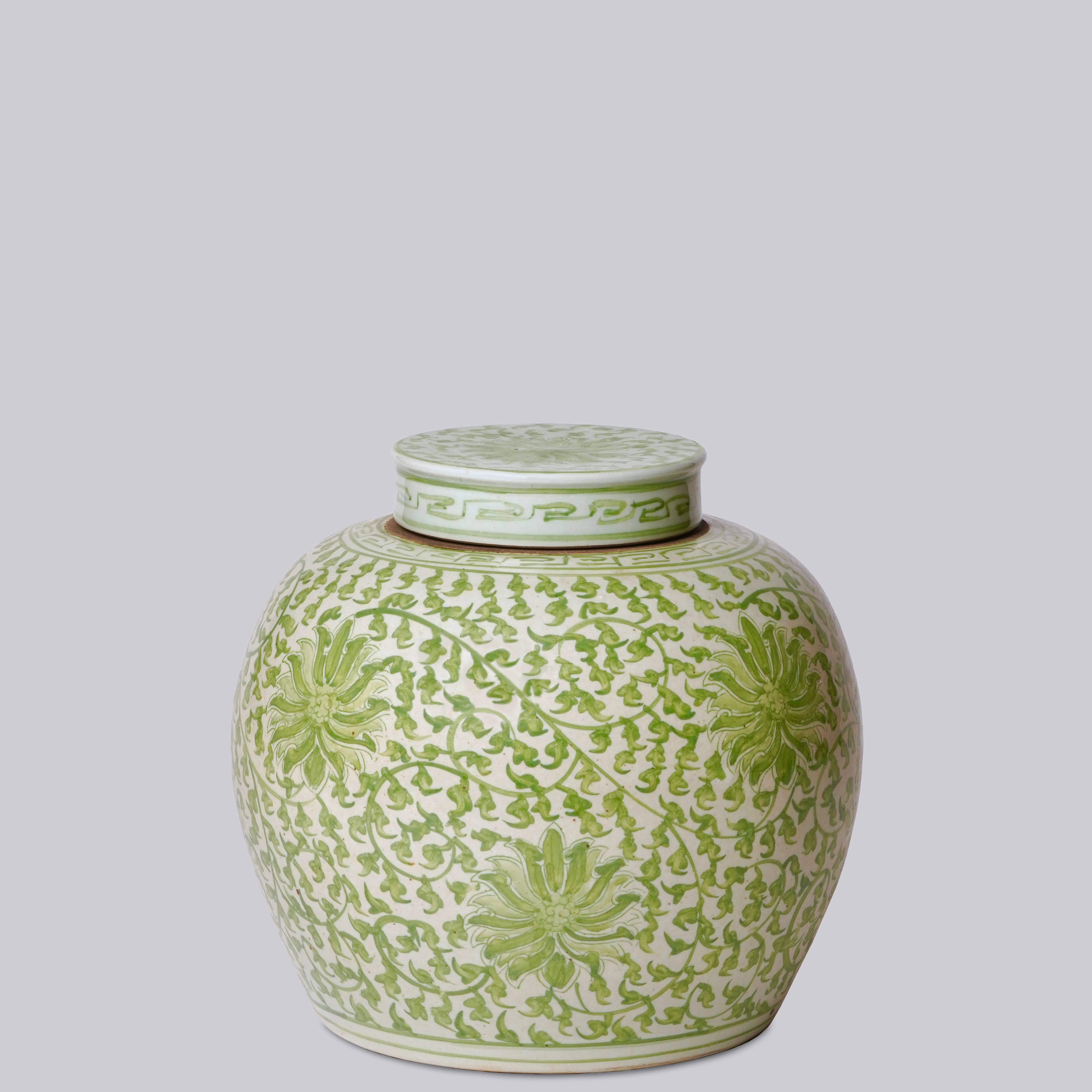 Scrolling Chrysanthemum Green and White Porcelain Jar